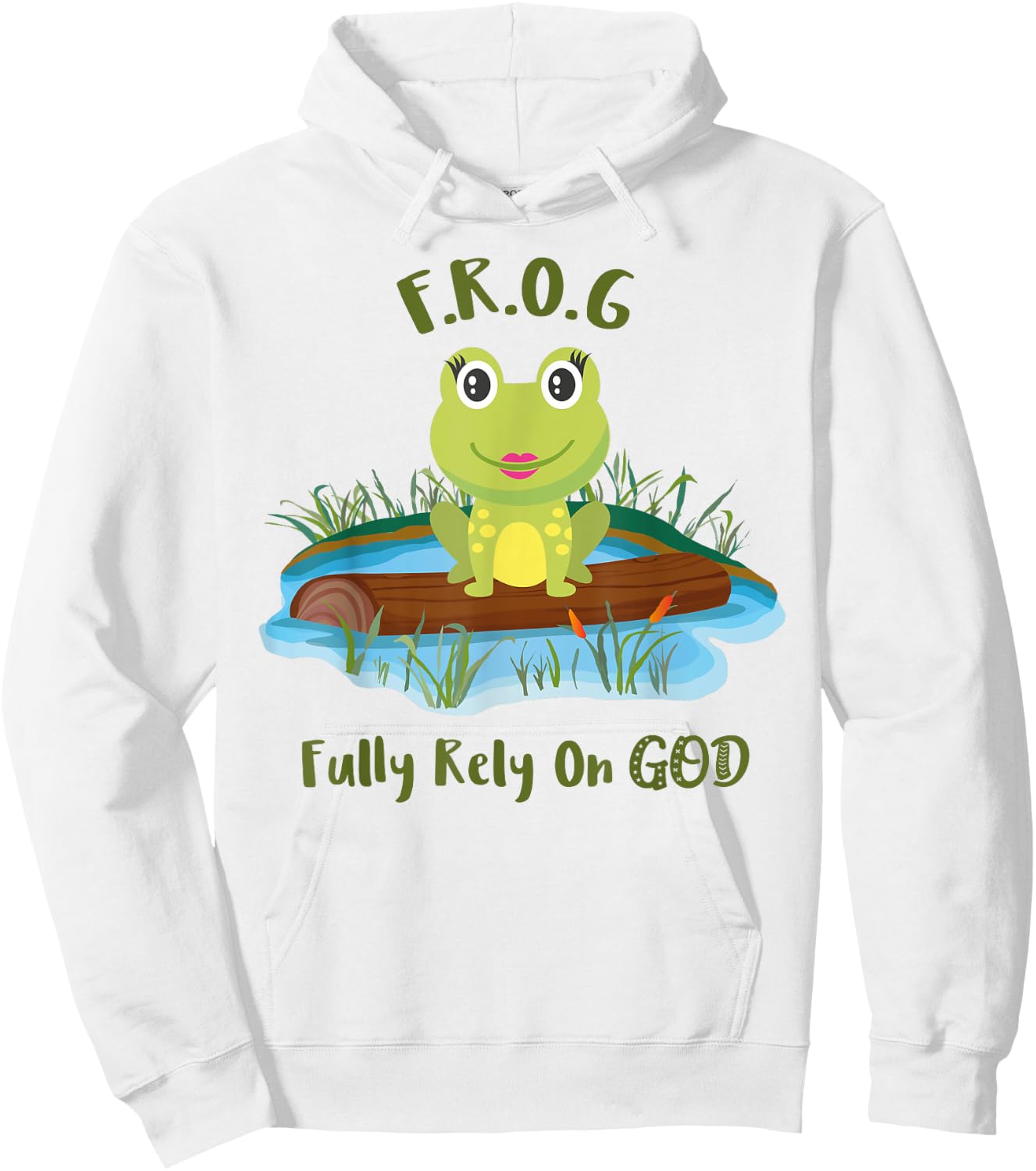 Fully Rely On God acronym F.R.O.G Cute Girl Frog Log Hoodie - Hoodie | White
