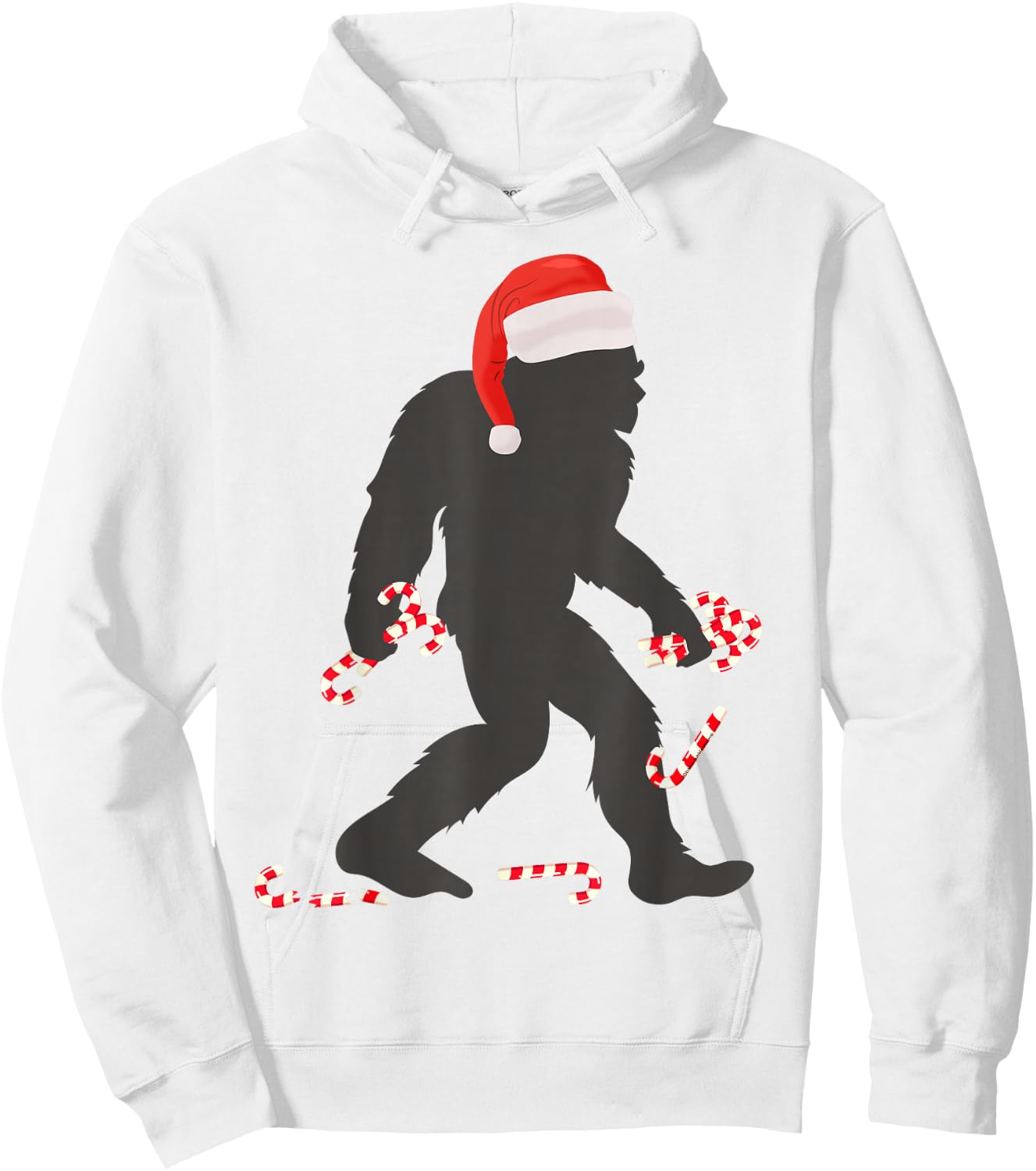 Funny Christmas Bigfoot with Santa Hat Carrying Candy Canes Hoodie - Hoodie | White