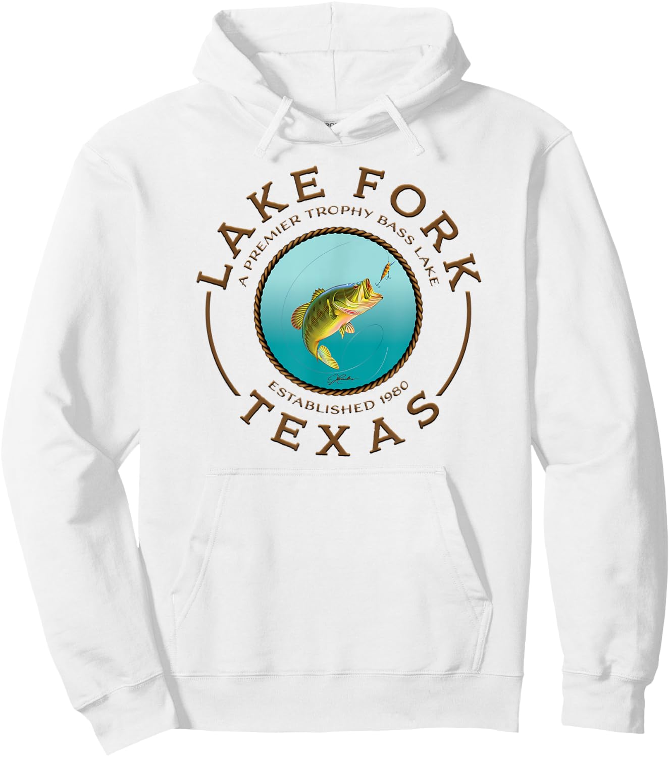 JCombs: Lake Fork, Texas, Largemouth Bass, Fishing Hoodie - Hoodie | White