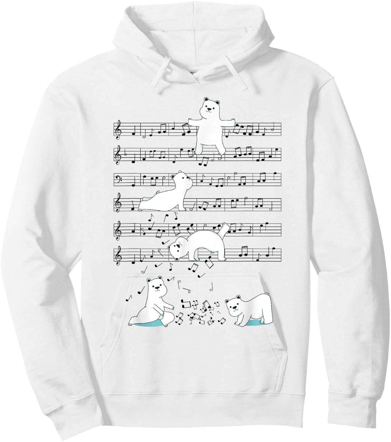Funny Polar Bear music yoga Playing Music Note Hoodie - Hoodie | White