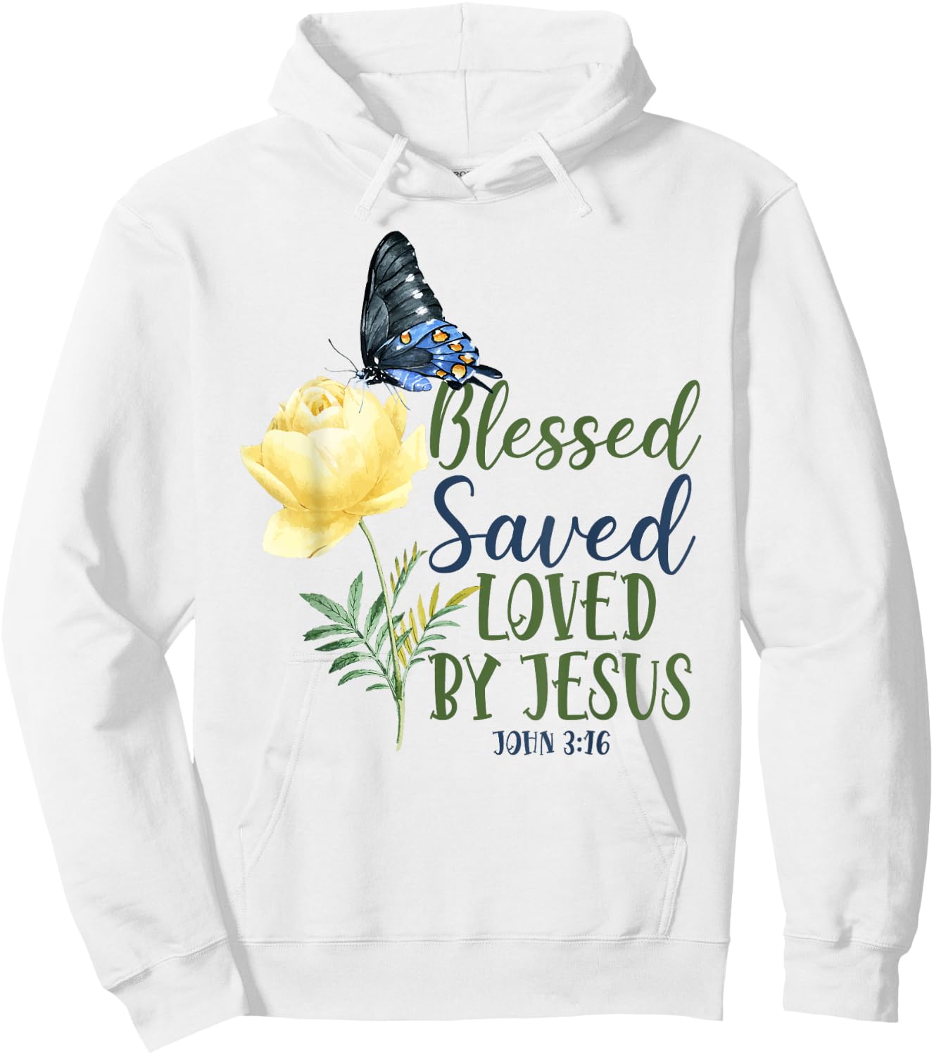 Christian Bible Verse Quote Butterfly Rose Flower John 3:16 Hoodie - Hoodie | White