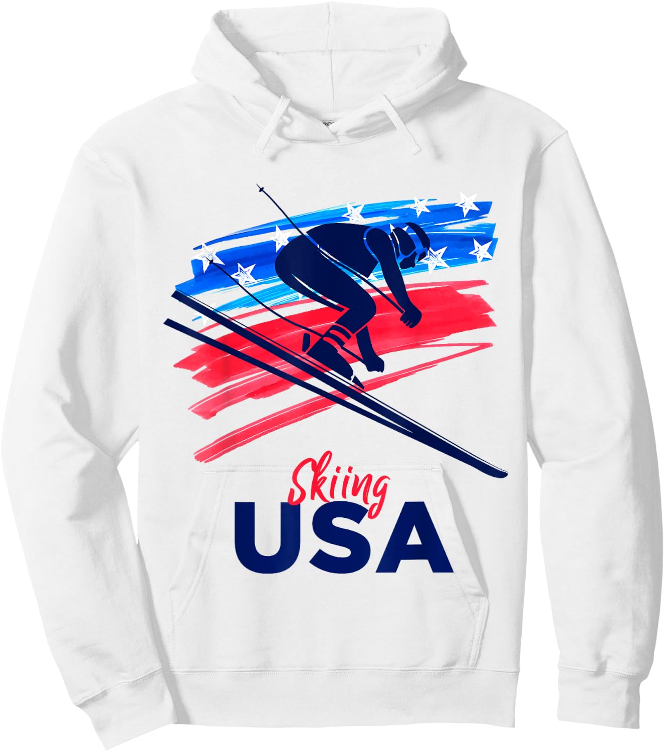 Skiing USA Support the Team Shirt USA Flag Skiing Lover Kids Men Hoodie - Hoodie | White