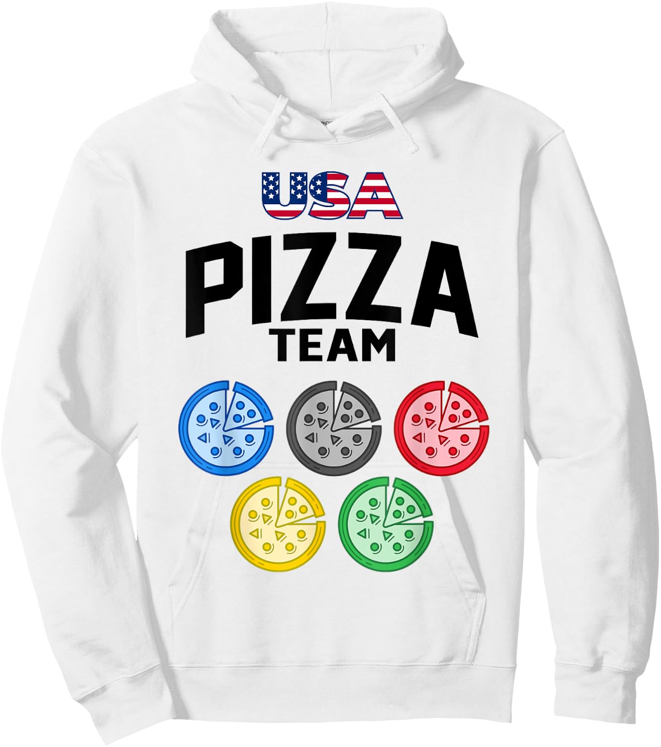 Funny Pizza USA Eating Team 5 Rings Colors Flag Hoodie - Hoodie | White