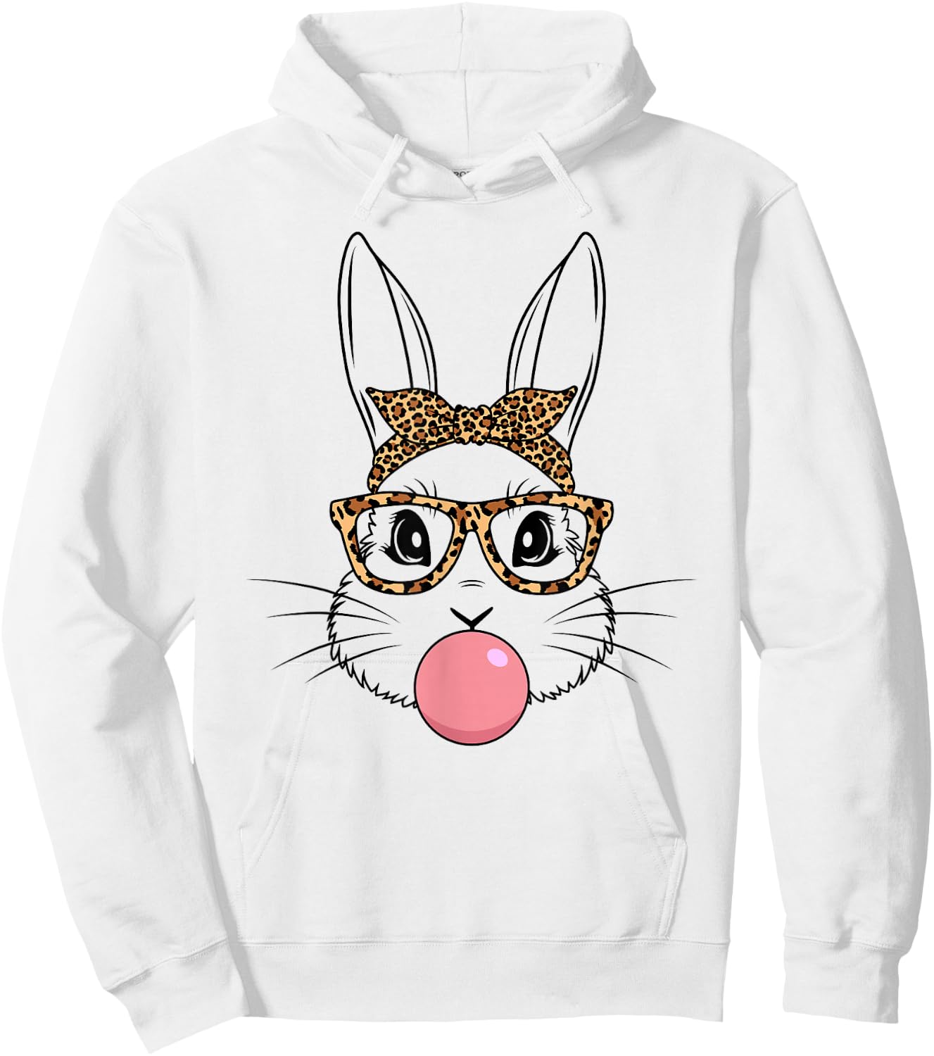 Bunny Face With Glasses Leopard Print Happy Easter Day Women Hoodie - Hoodie | White