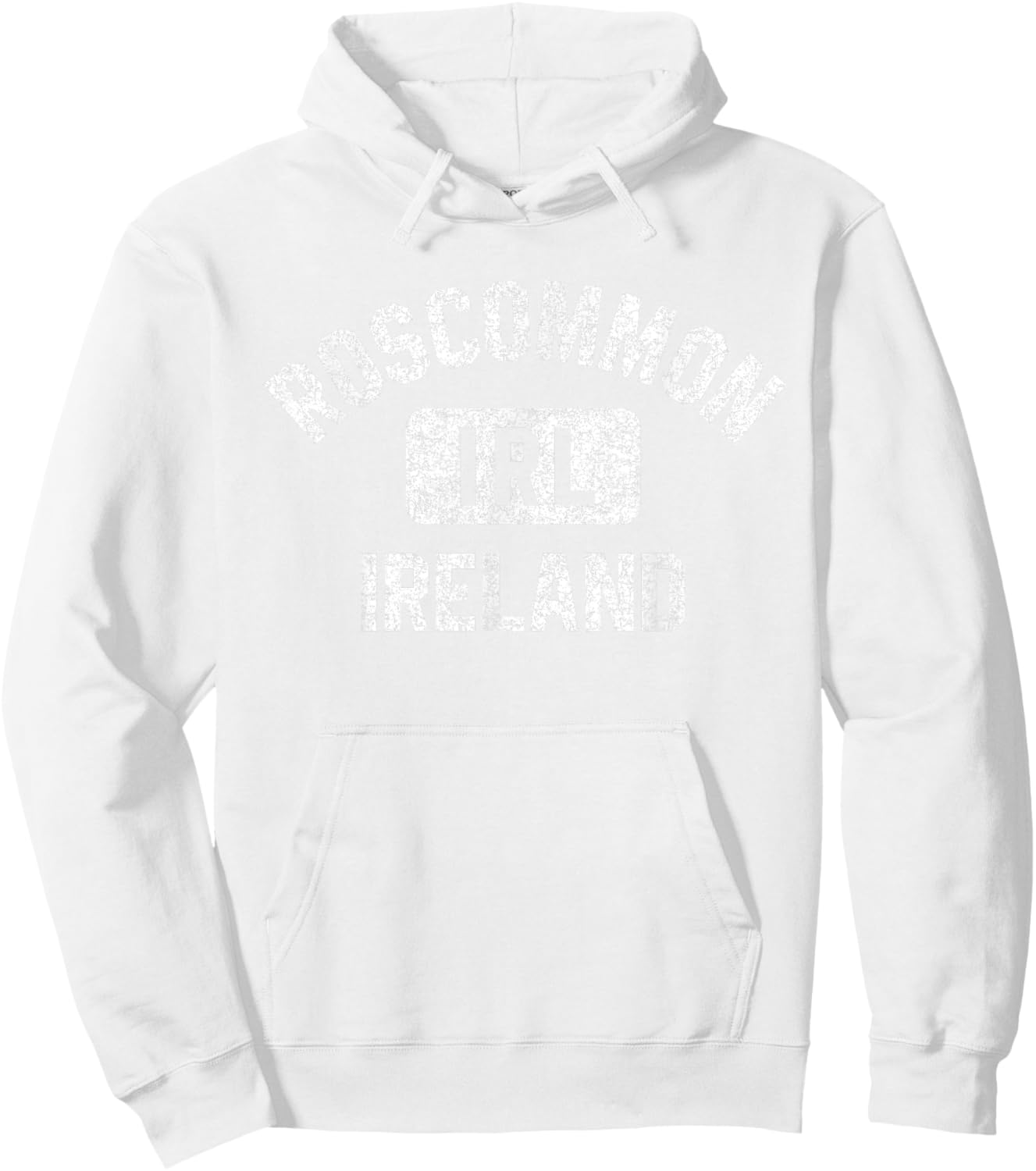 Roscommon Ireland IRL Gym Style Green w Distress White Print Hoodie - Hoodie | White