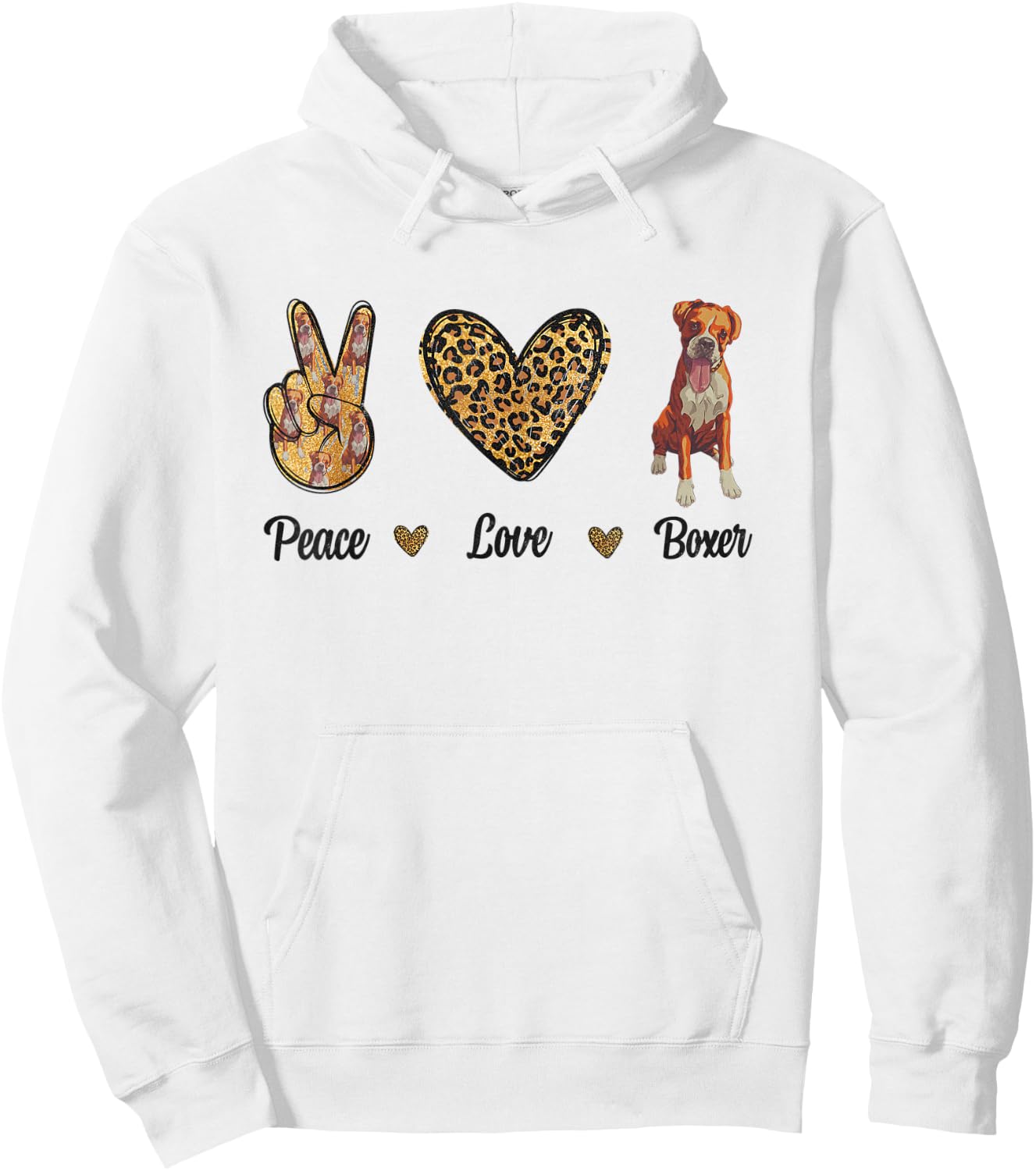 Peace Love Boxer Animal Lover Pet Dog Puppy Owner Leopard Women Kids Hoodie - Hoodie | White