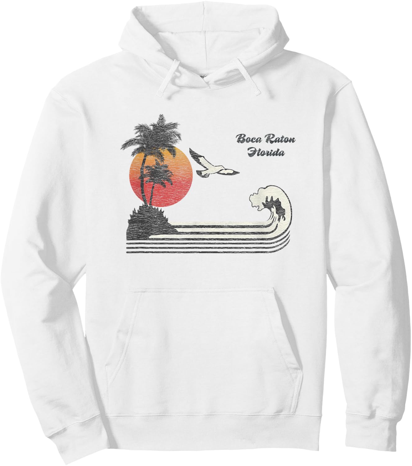 Boca Raton FL Vintage 70s Seagull Sunset Hoodie - Hoodie | White