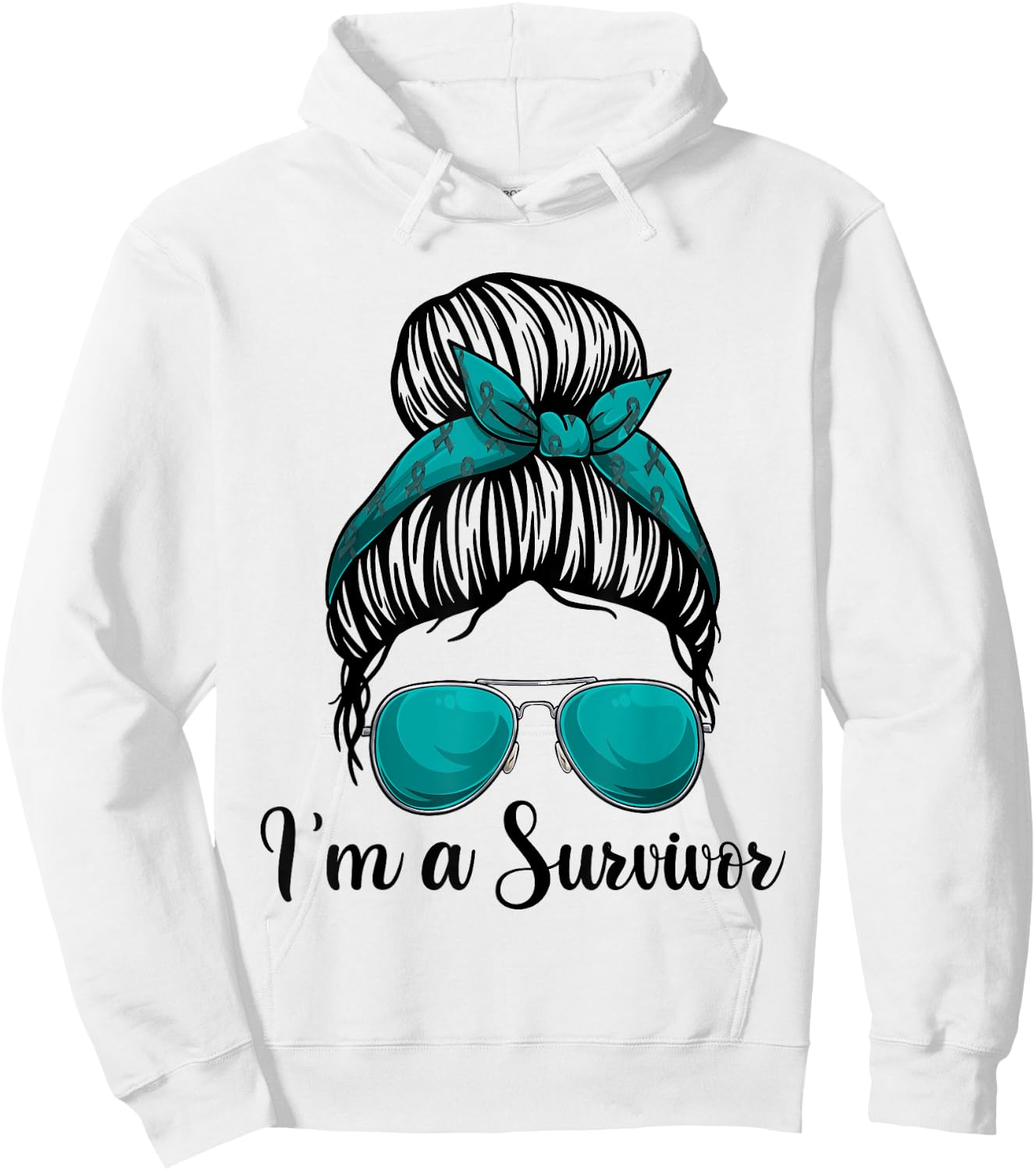 I’m A Survivor Messy Bun Shirt, Ovarian Cancer Awareness Hoodie - Hoodie | White