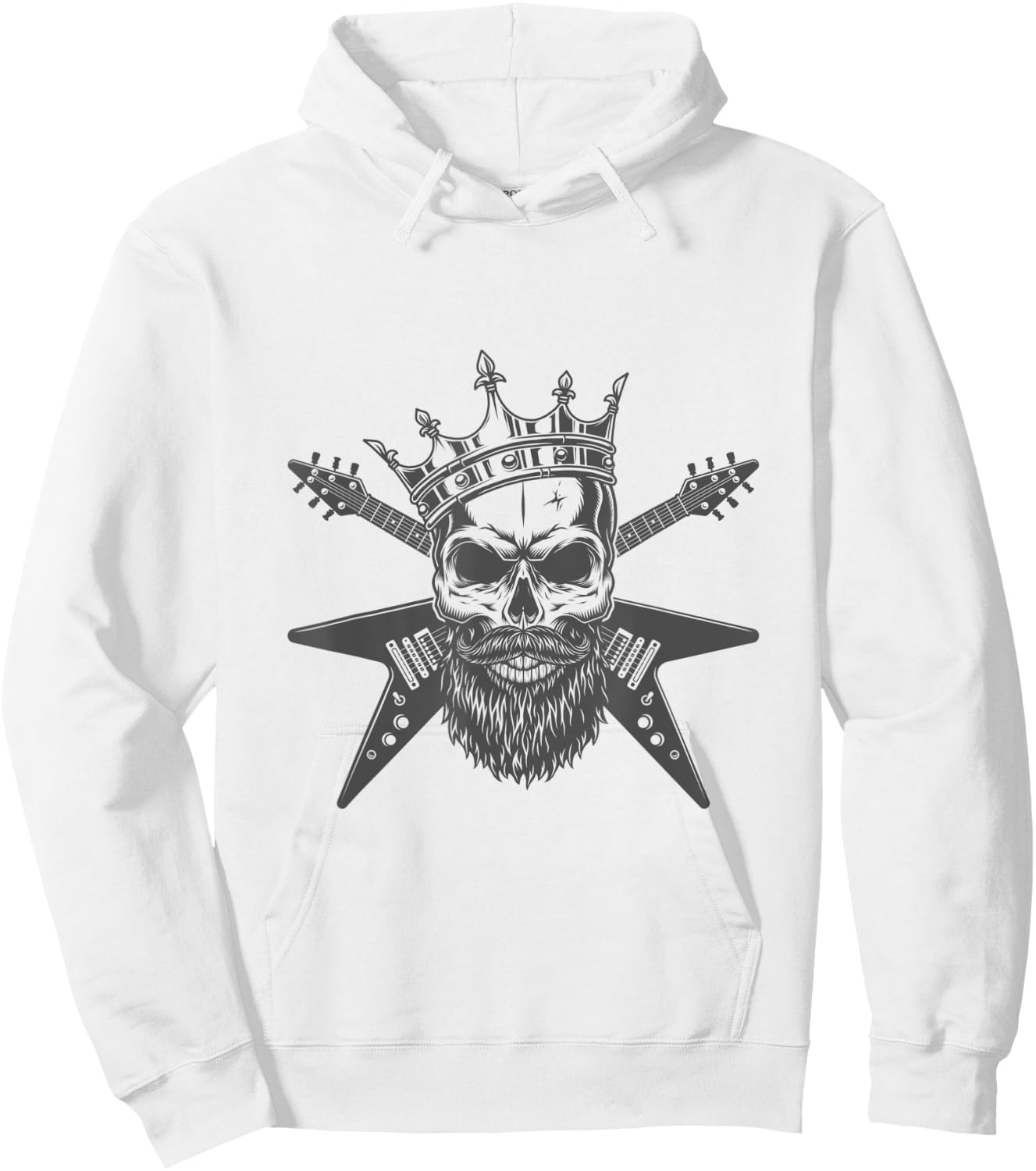 Bearded Guitar King Crown Skull Shirt Black Hoodie - Hoodie | White