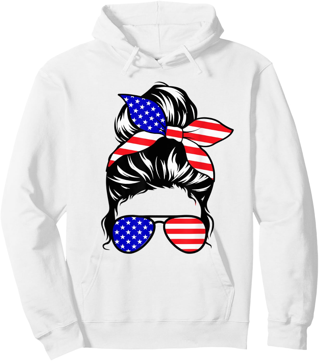4th of July Shirt Daughter Messy Bun Cute American USA Girls Hoodie - Hoodie | White