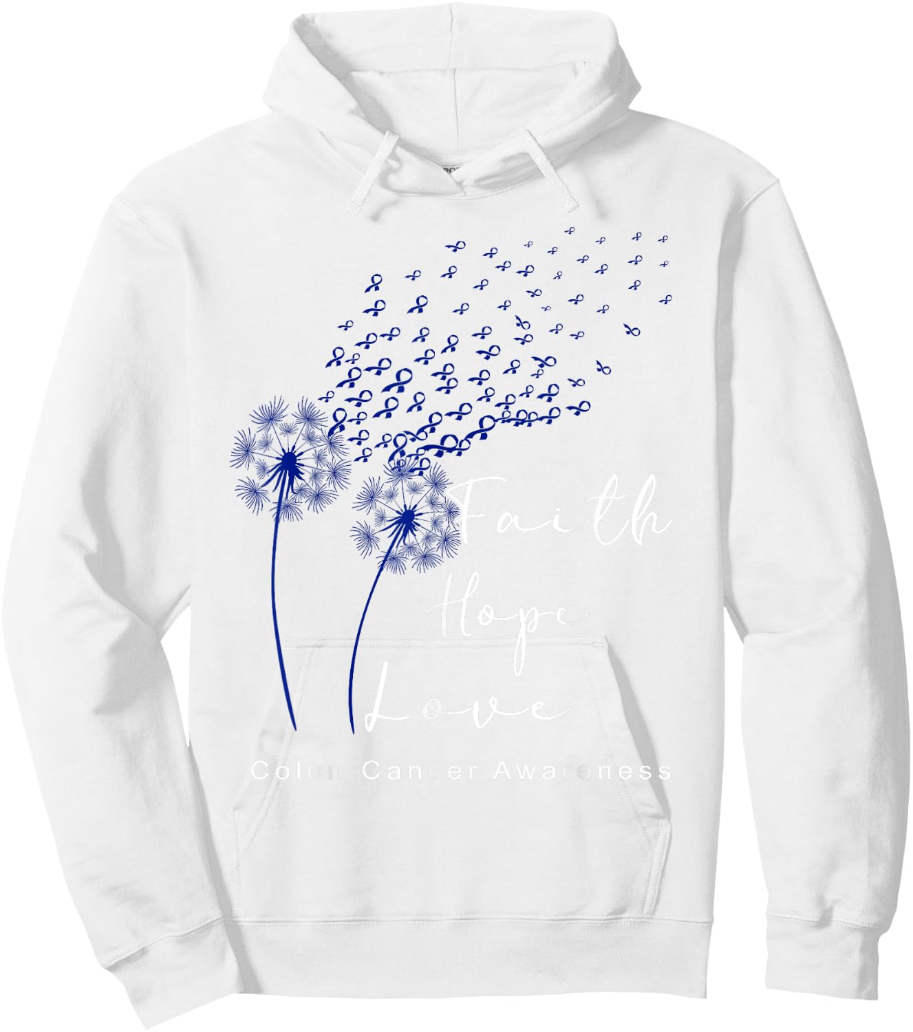 Dandelion Blue Ribbon Faith Hope Love Colon Cancer Awareness Hoodie - Hoodie | White