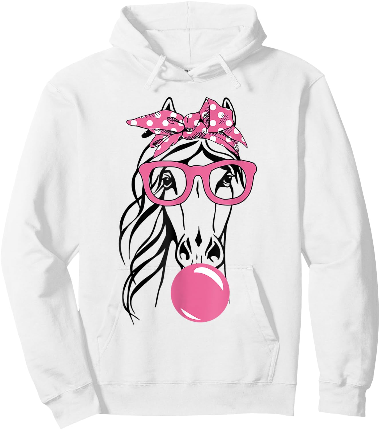 Cute Women Girl Horse With Bandana Headband and Glasses Hoodie - Hoodie | White