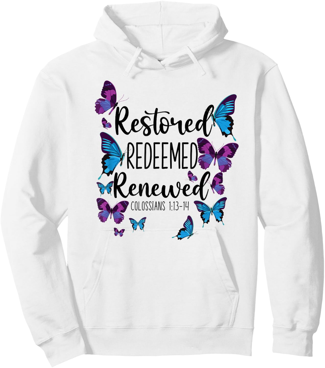 Christian Bible Verse Quote Butterfly Colossians 1:13-14 Hoodie - Hoodie | White