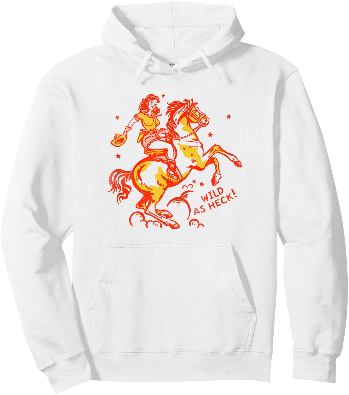 Wild As Heck! Cute Red & Yellow Vintage Cowgirl & Her Horse Hoodie - Hoodie | White