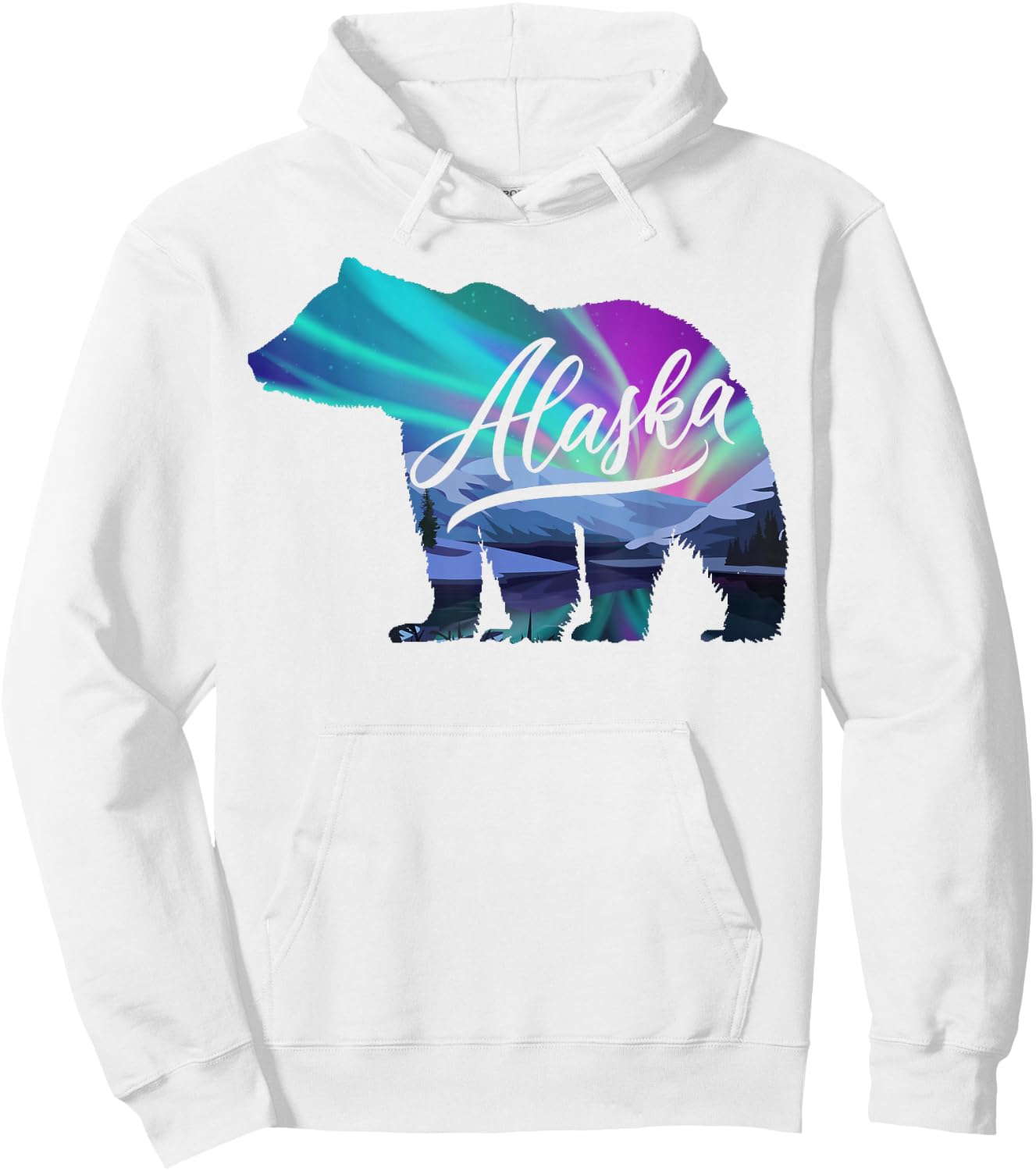 Alaska Alaskan Wildlife Bear Aurora Borealis The Polar Sky Hoodie - Hoodie | White