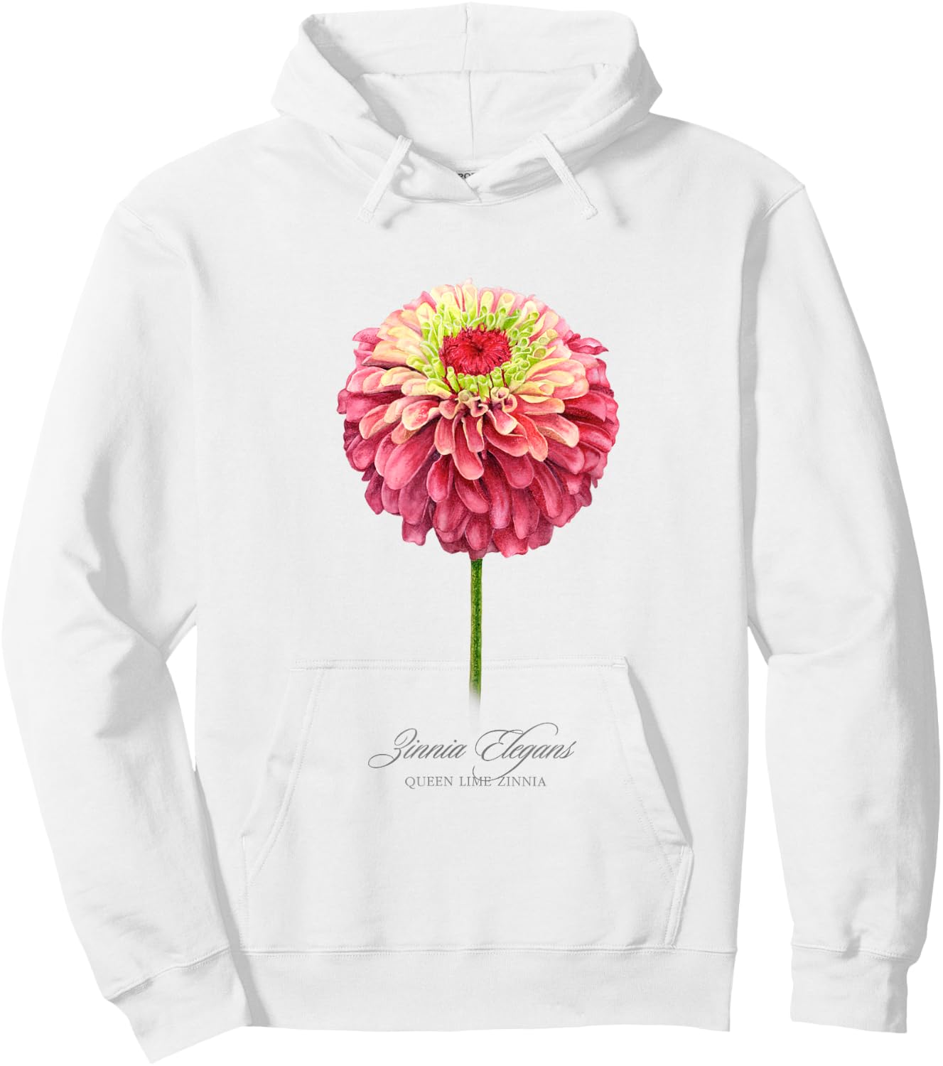 Red and Pink Zinnia Flower Botanical Painting Hoodie - Hoodie | White