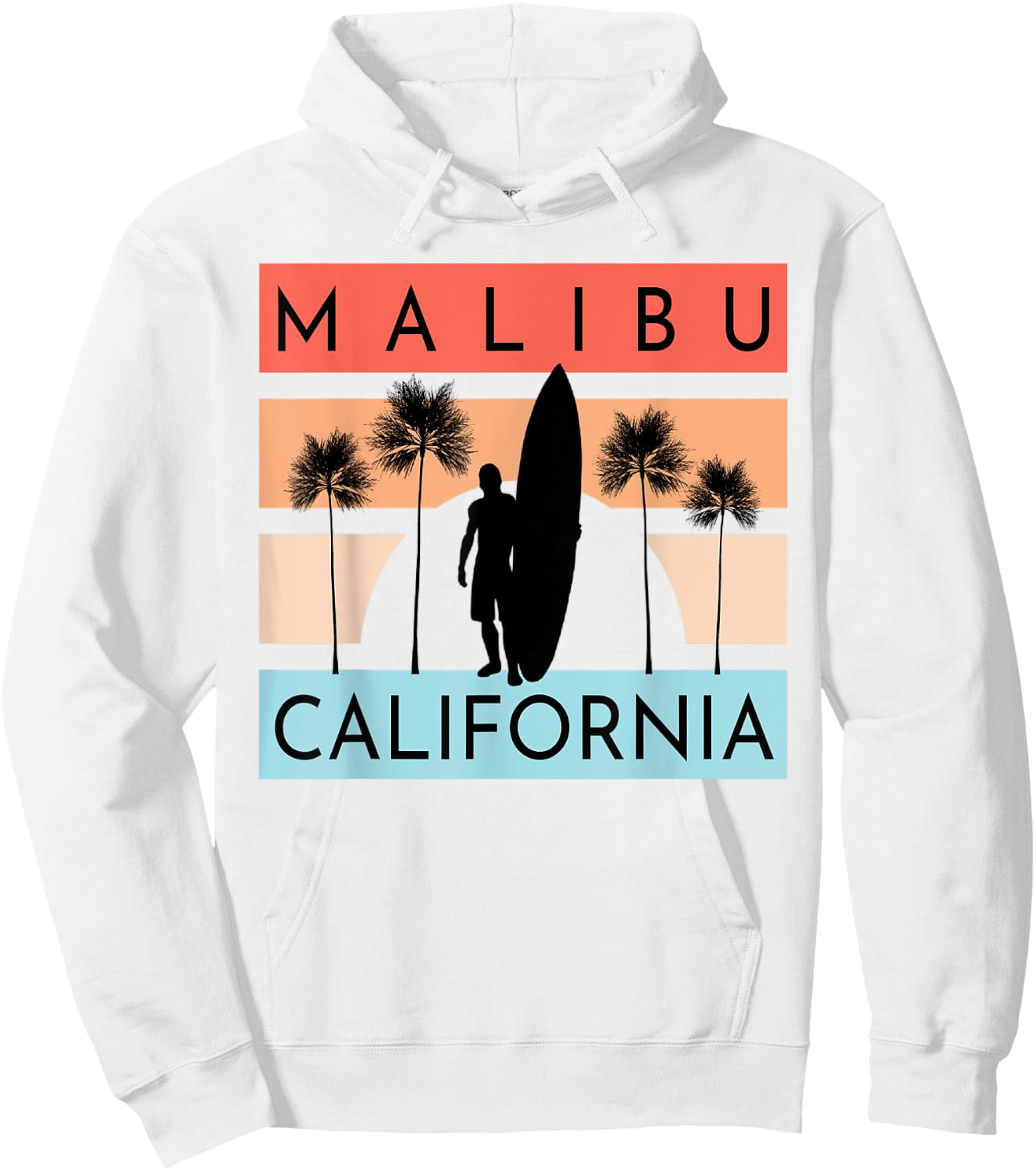 Malibu California Beach Surfing Ocean Summer Vacation Retro Men Women Kids Hoodie - Hoodie | White