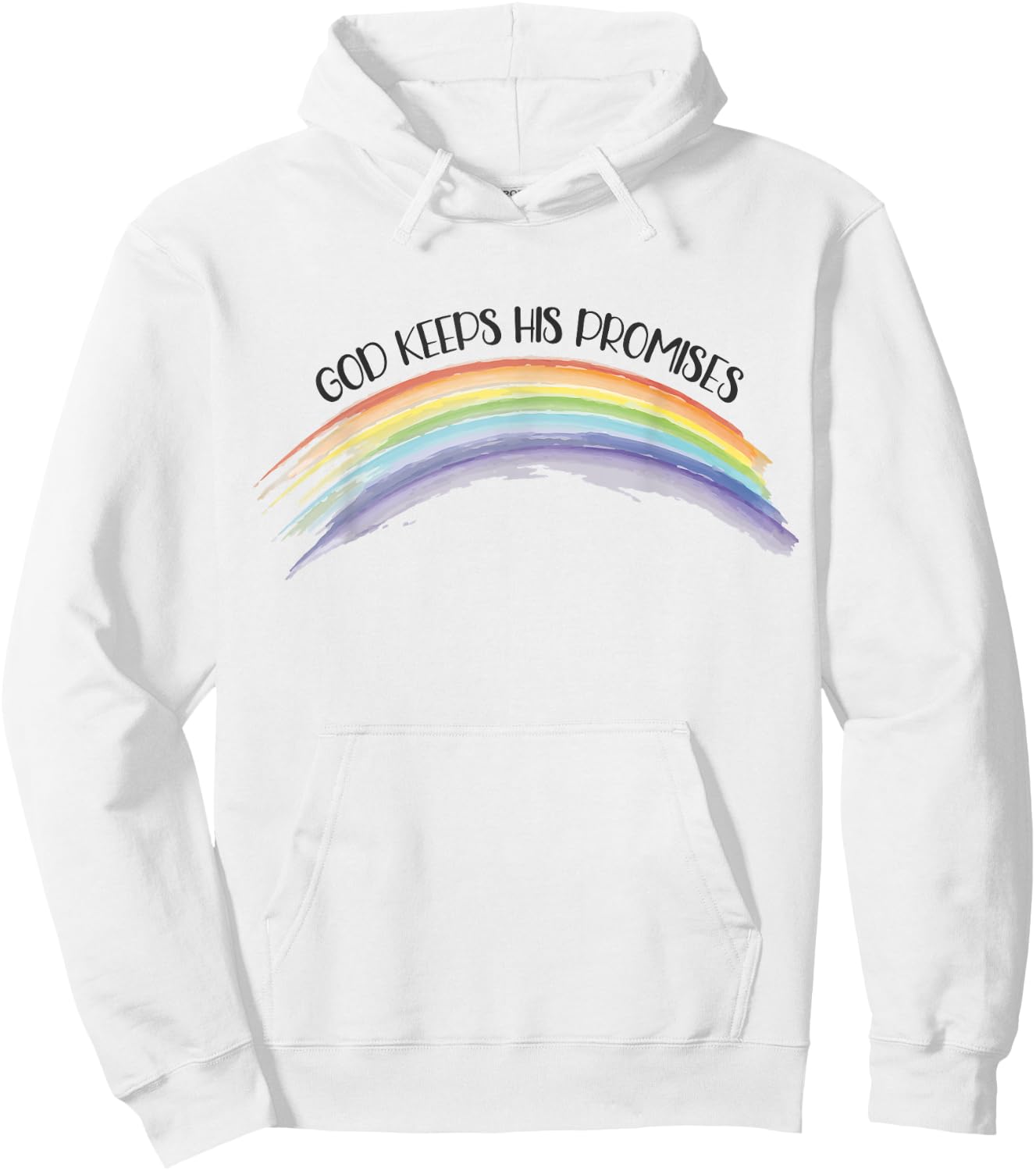 In God We Trust Apparel Rainbow God Keeps His Promises, Christian Religious Faith Grey Hoodie - Hoodie | White