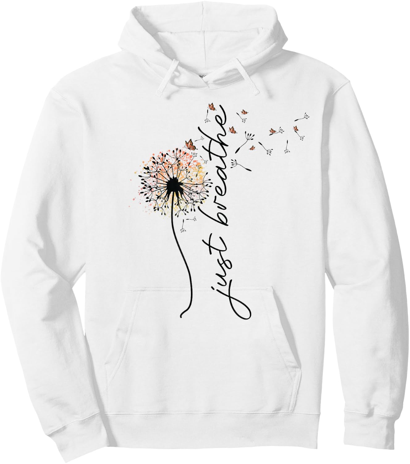 Just Breathe Dandelion and Buterflies Summer Top Hoodie - Hoodie | White