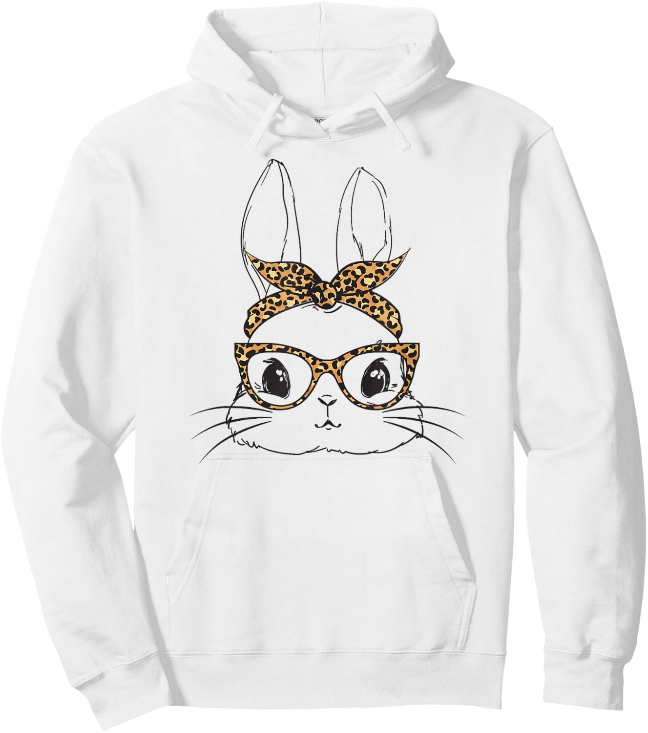 Women Easter Day Cute Bunny with Leopard Glasses Hoodie - Hoodie | White