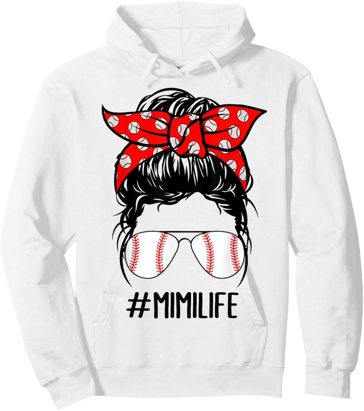 Mimi Life Baseball Softball Women Mothers Day Messy Bun Hoodie - Hoodie | White