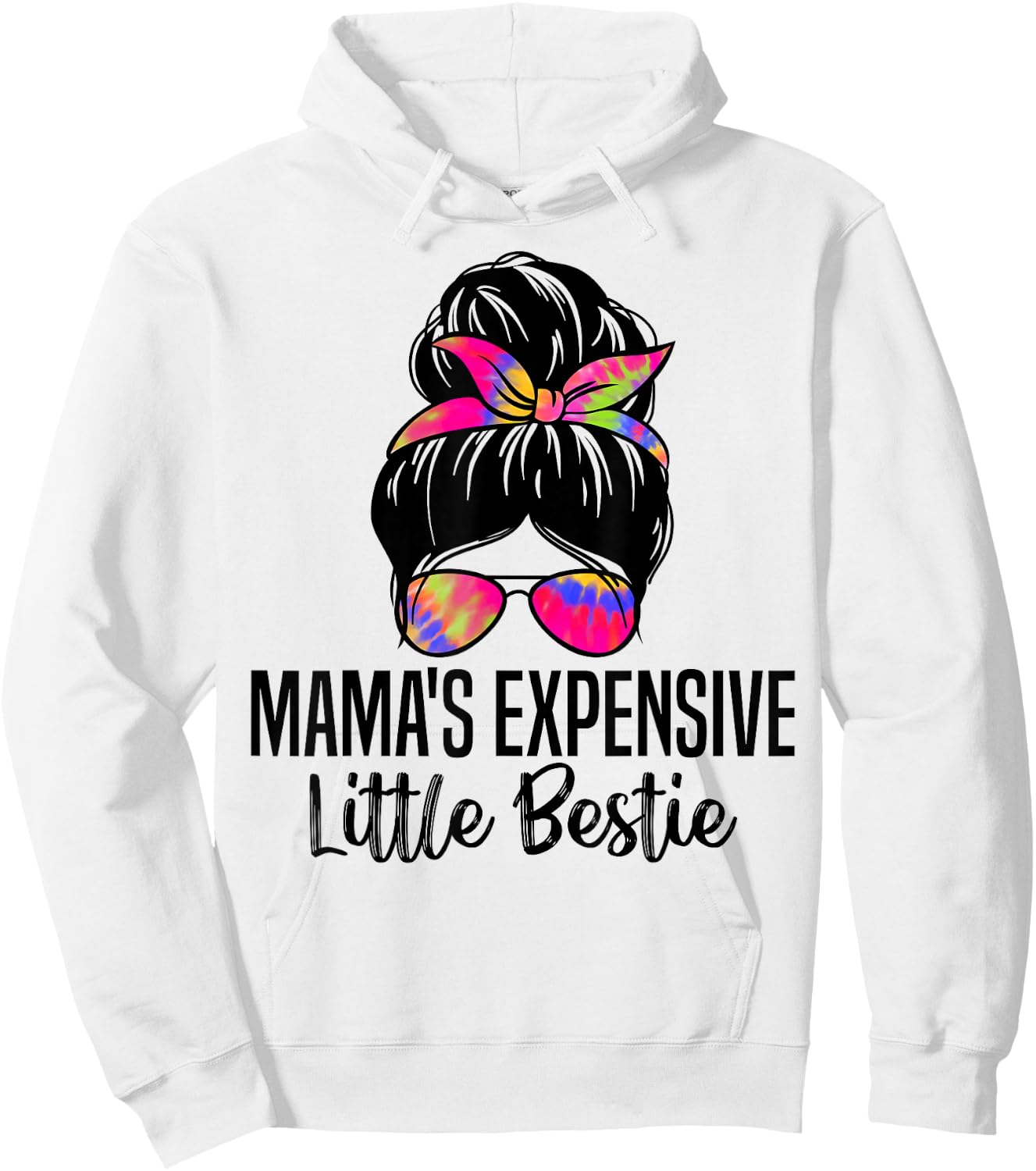 Mama's Expensive Little Bestie Groovy Funny mom messy bun Hoodie - Hoodie | White
