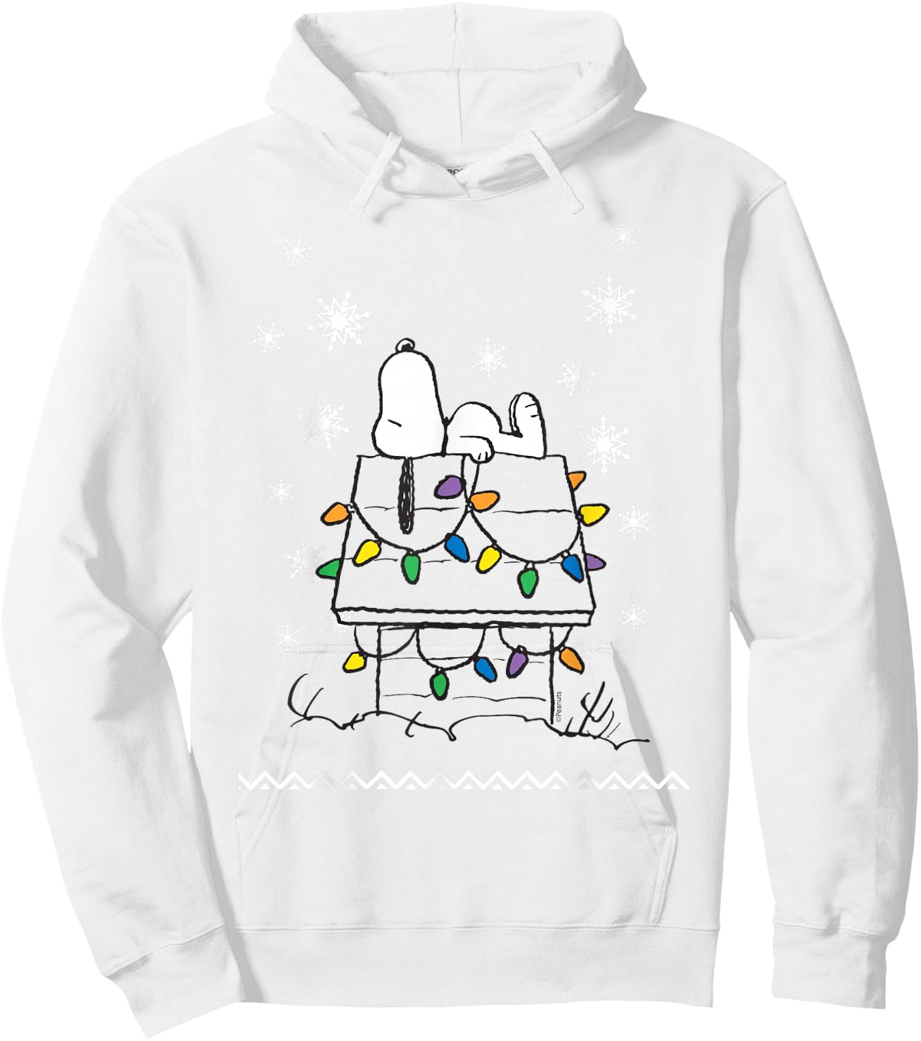 Peanuts Holiday Snoopy Dog House Lights Short Sleeve Hoodie - Hoodie | White