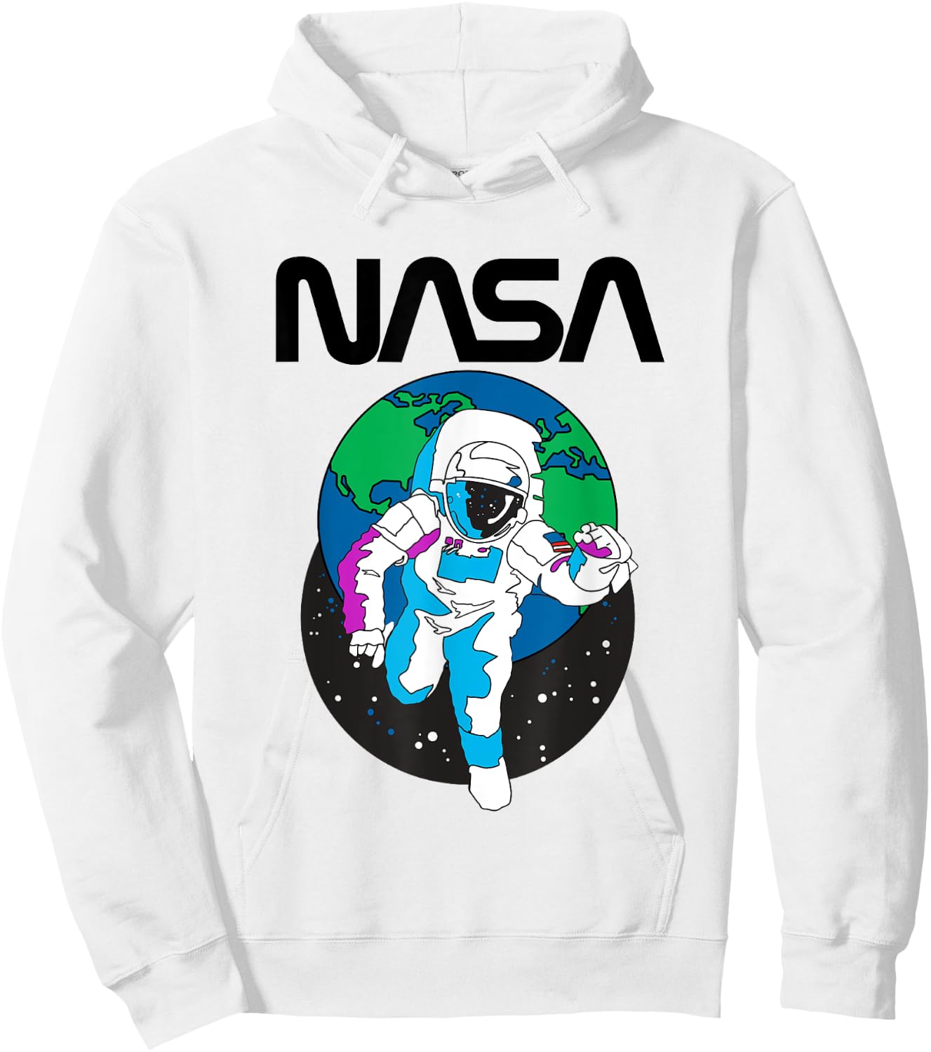 NASA Iconic Astronaut Over Earth Distressed Big Chest Logo Hoodie - Hoodie | White