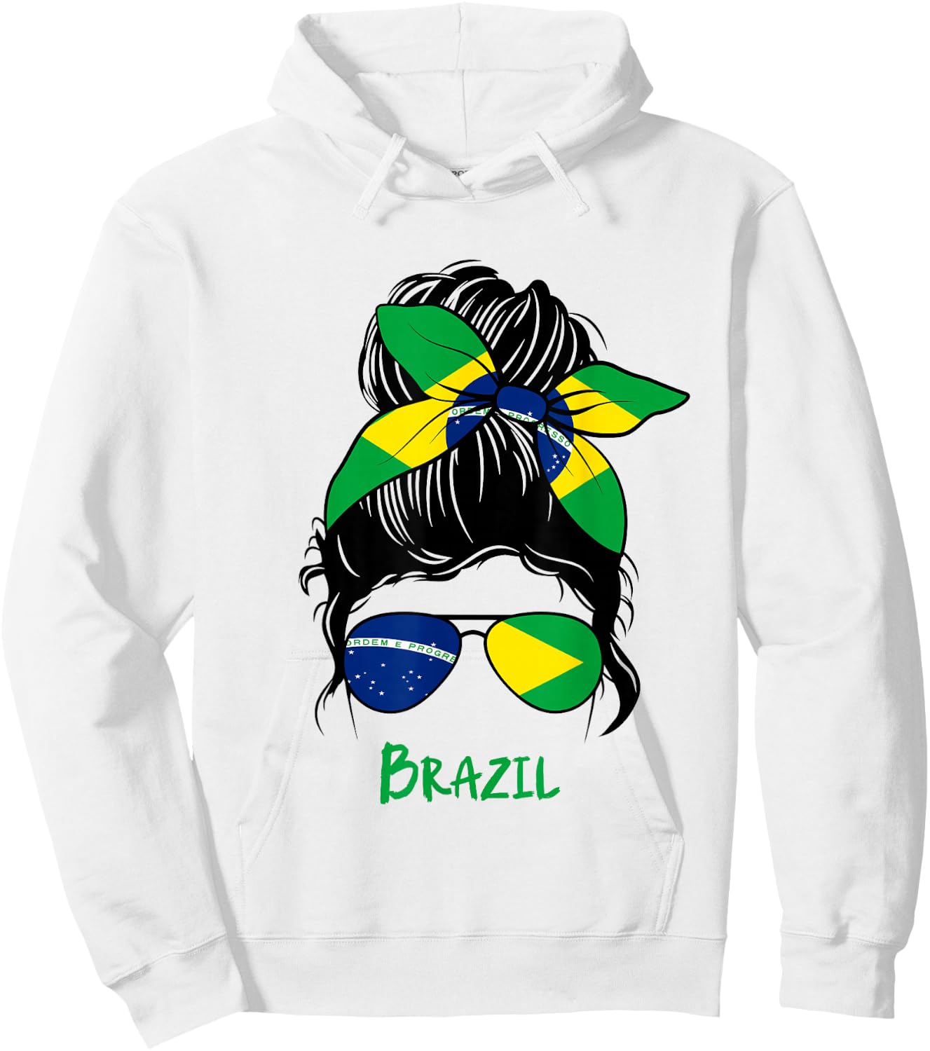 Brazil Pride Woman Bandana Brazil Flag Sunglasses Look Hoodie - Hoodie | White