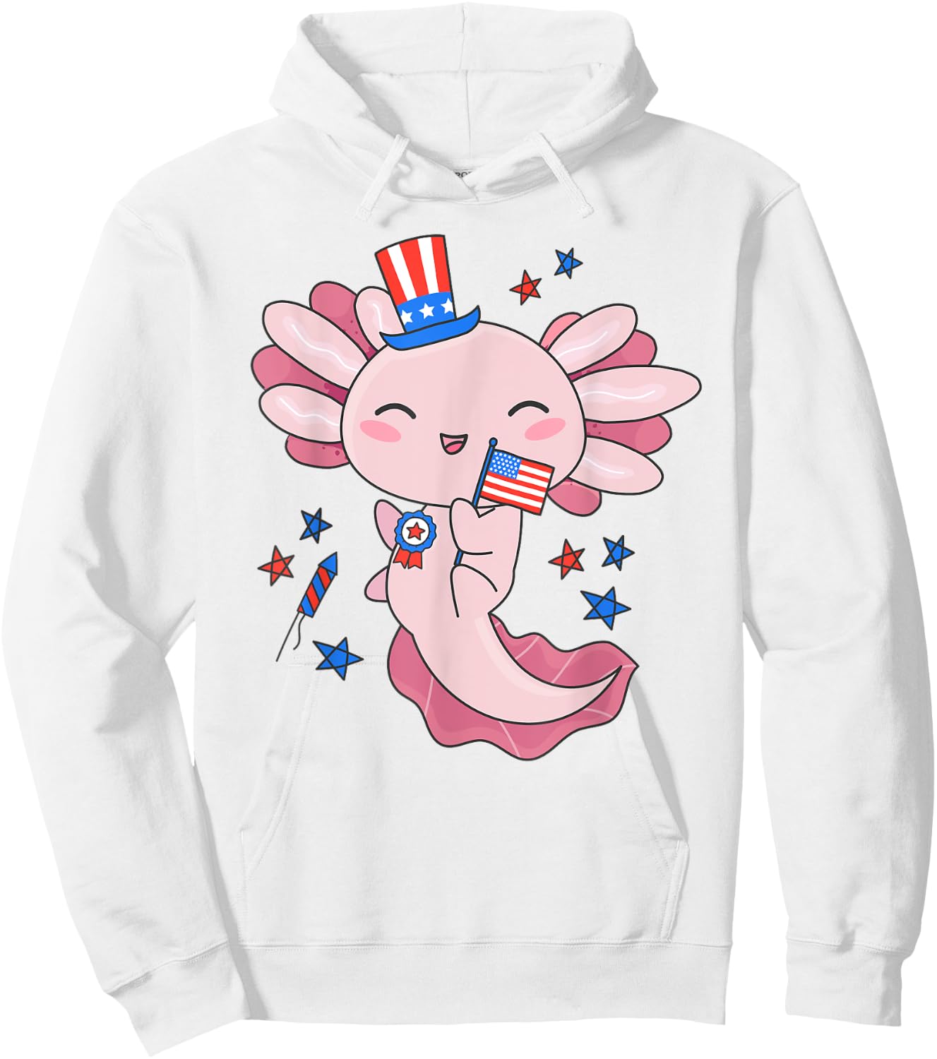 American Axolotl 4th of July US Flag Patriotic Axolotl USA Women Kids Men Hoodie - Hoodie | White