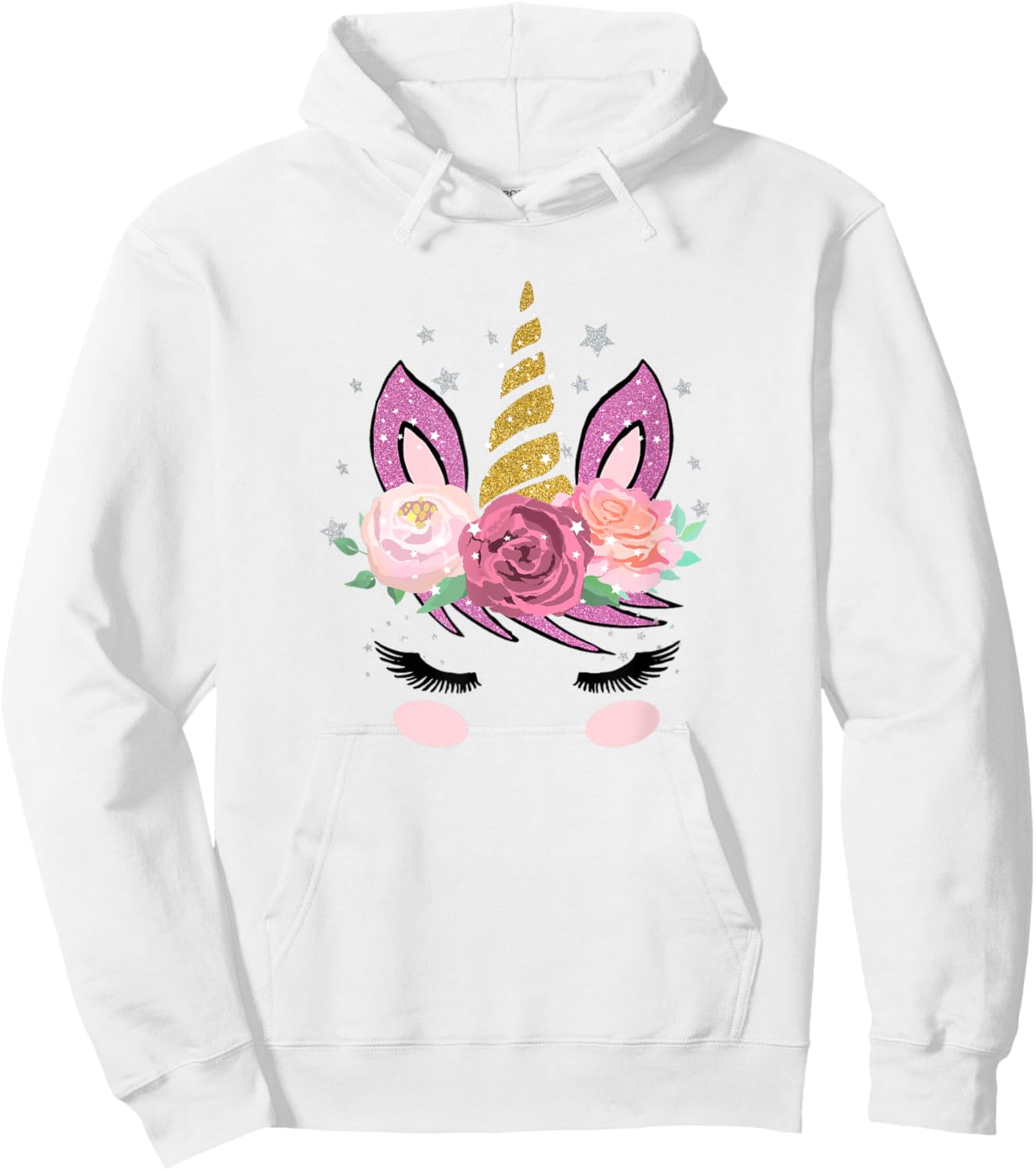 Cute Unicorn Face With Flowers And Beautiful Lashes Gift Hoodie - Hoodie | White