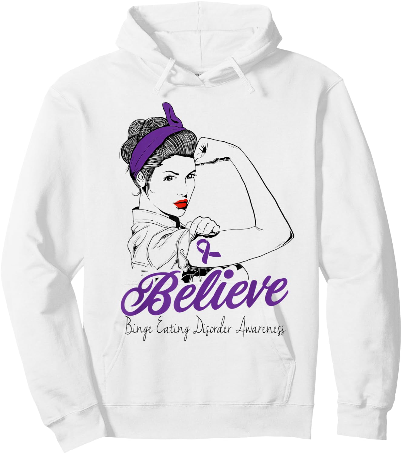 Binge Eating Disorder Warrior Unbreakable Purple Ribbon Hoodie - Hoodie | White