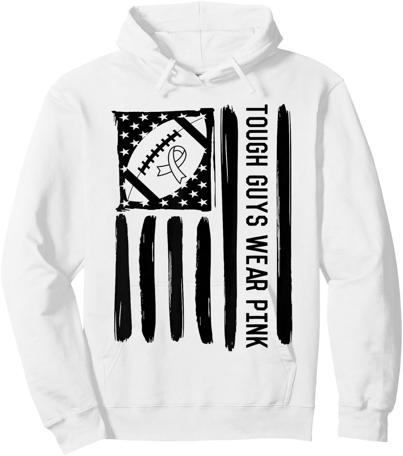 Tough Guys Wear Pink Breast Cancer Football US American Flag Hoodie - Hoodie | White
