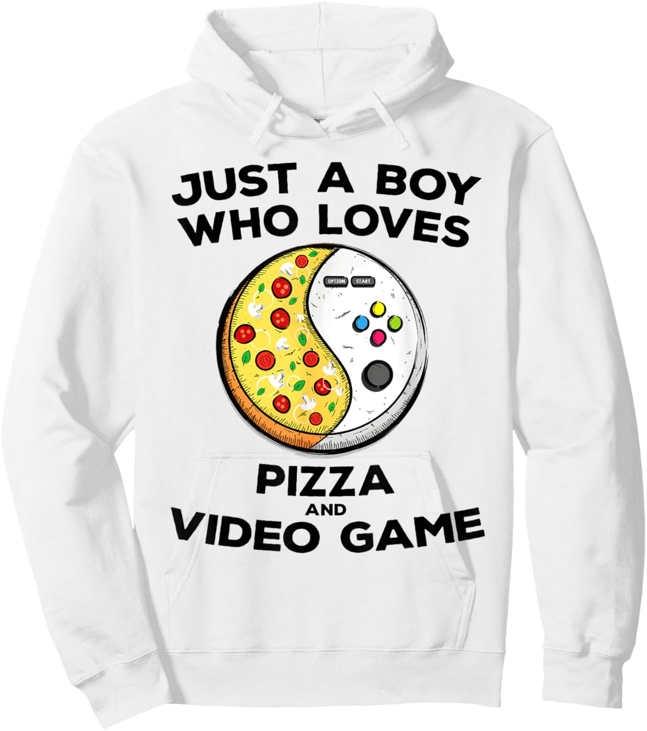 Just a Boy Who Love Pizza and Video Game Funny Gaming Quote Hoodie - Hoodie | White
