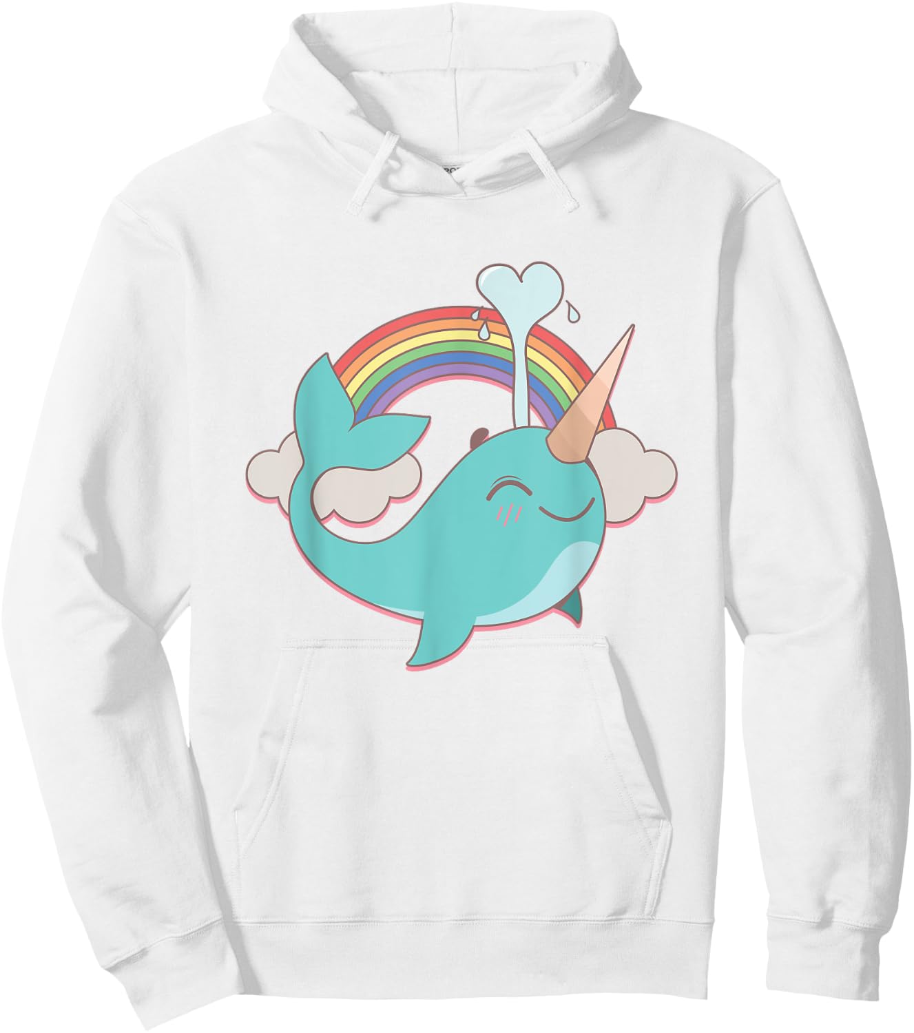 Narwhal Unicorn and Rainbow Blowing Water Girl's Cute Hoodie - Hoodie | White