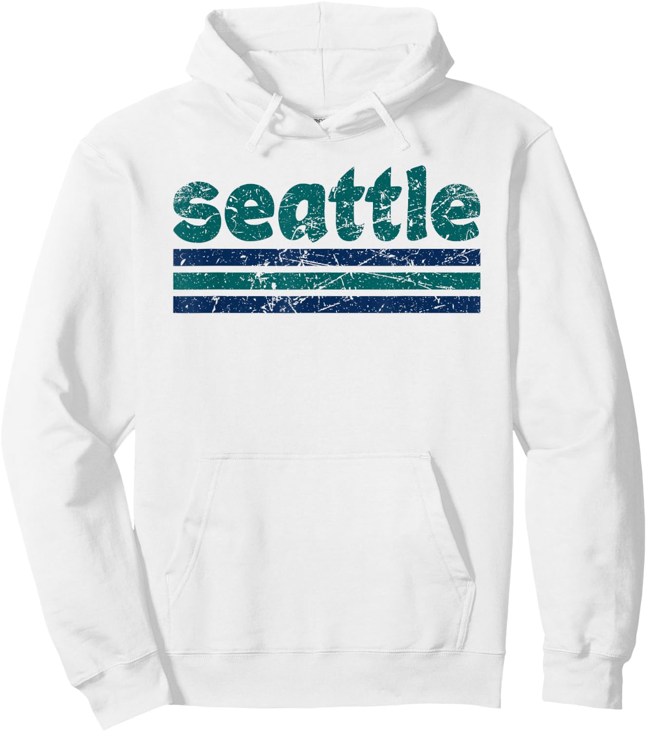 Seattle Washington Three Stripe Vintage Weathered Hoodie - Hoodie | White