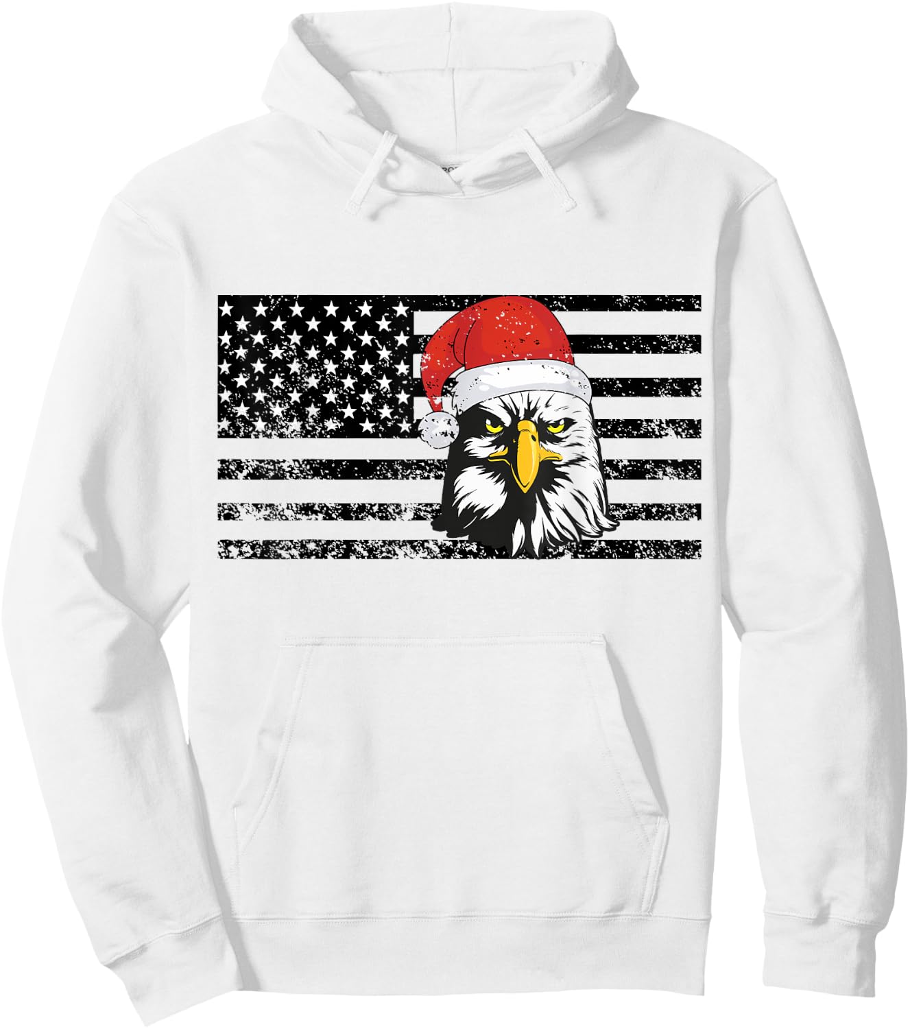 Merry Christmas Eagle USA Flag Costume Santa Hat Xmas Hat Hoodie - Hoodie | White