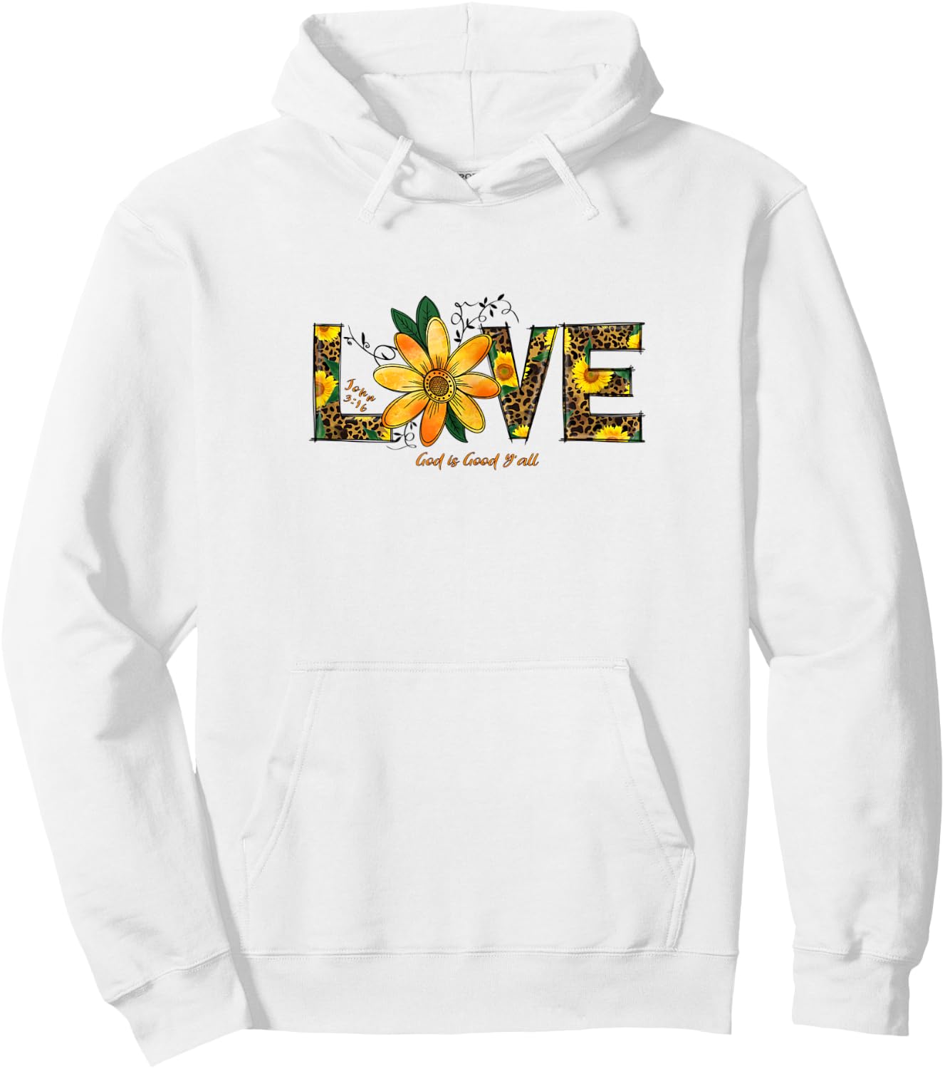 LOVE Leopard and Sunflowers, John 3:16 Christian Scripture Hoodie - Hoodie | White