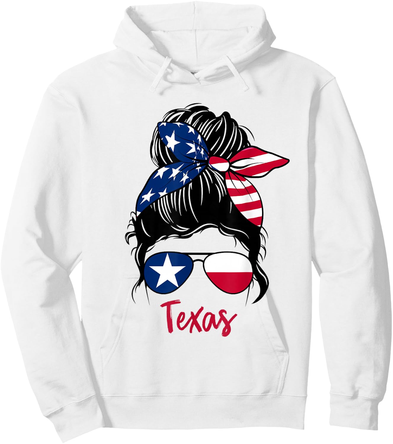 Texas Patriotic Sunglasses USA Flag Bandana Woman Look Hoodie - Hoodie | White