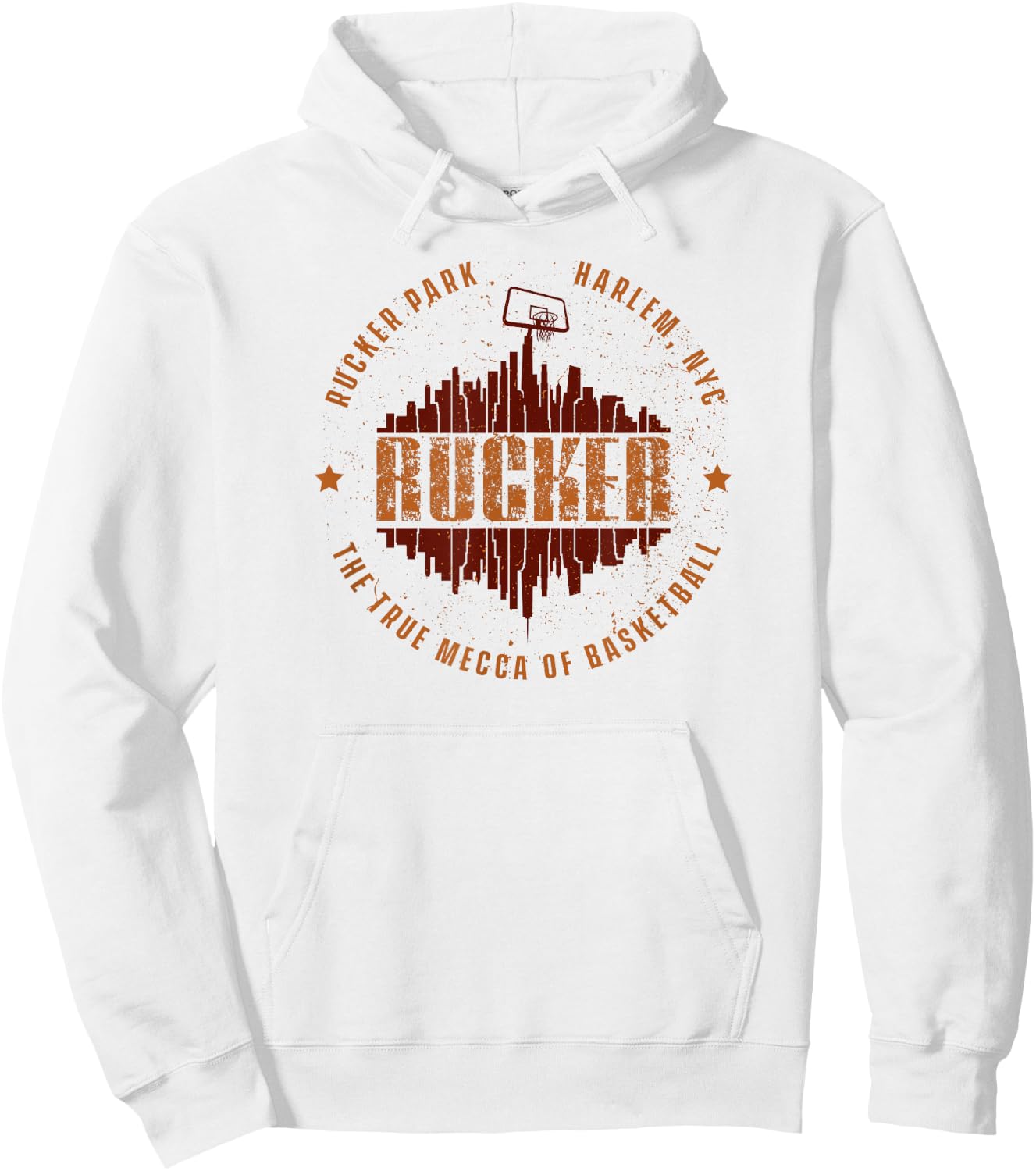 Rucker Park Retro Logo Manhattan Skyline Hoop Hoodie - Hoodie | White