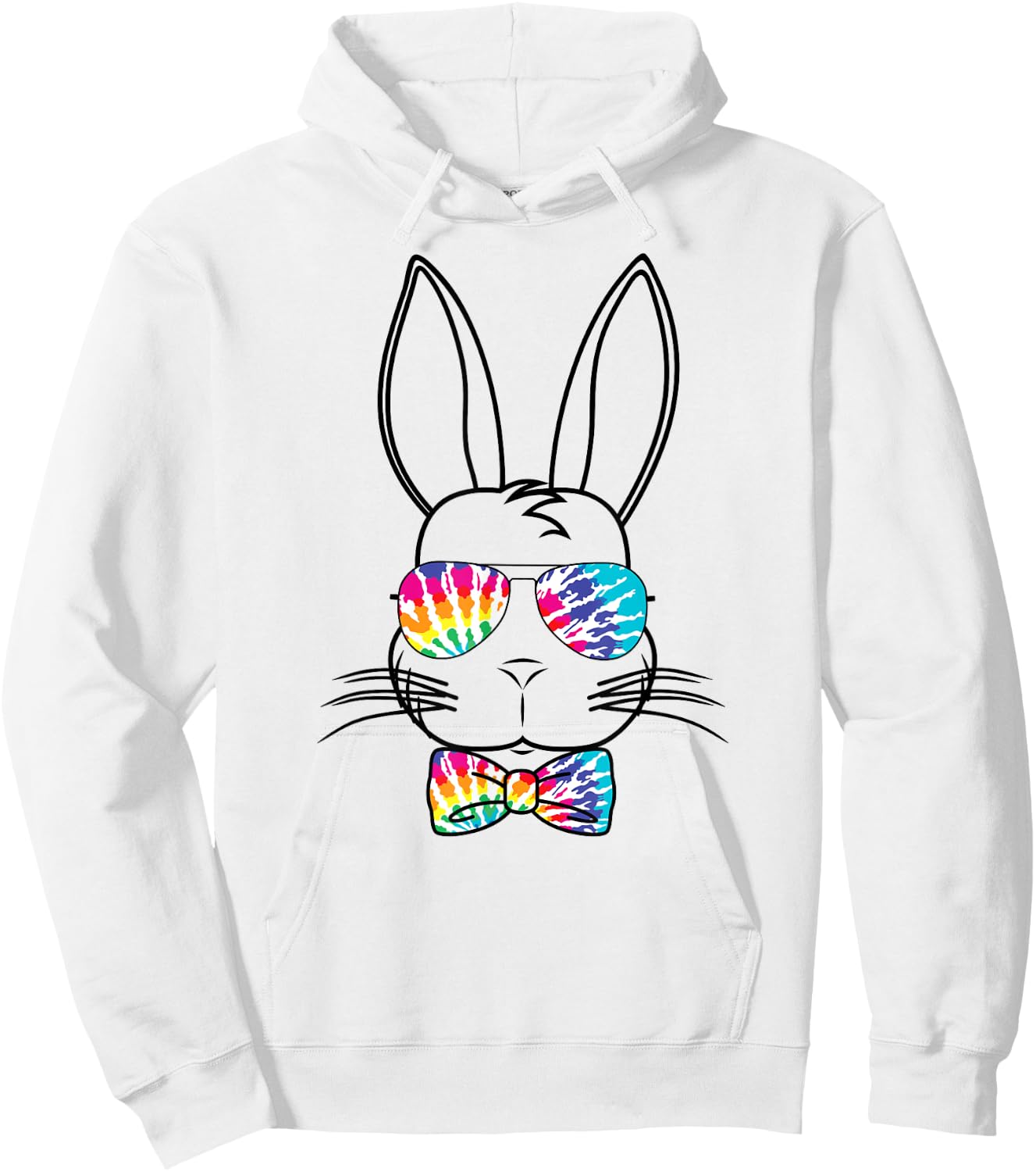 Bunny Face With Tie Dye Sunglasses & Bow Tie Easter Rabbit Hoodie - Hoodie | White