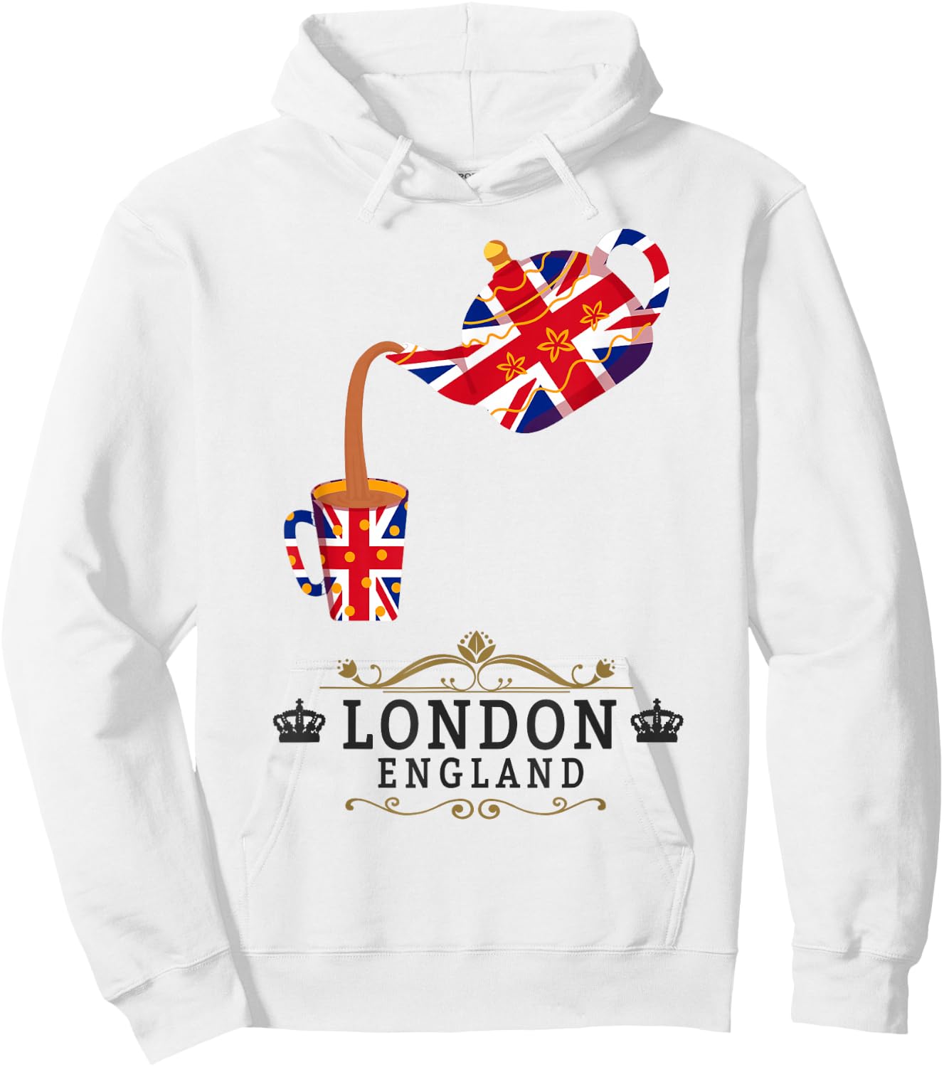 London Idea For Kids With Union Jack UK Flag & Tea Pot Hoodie - Hoodie | White