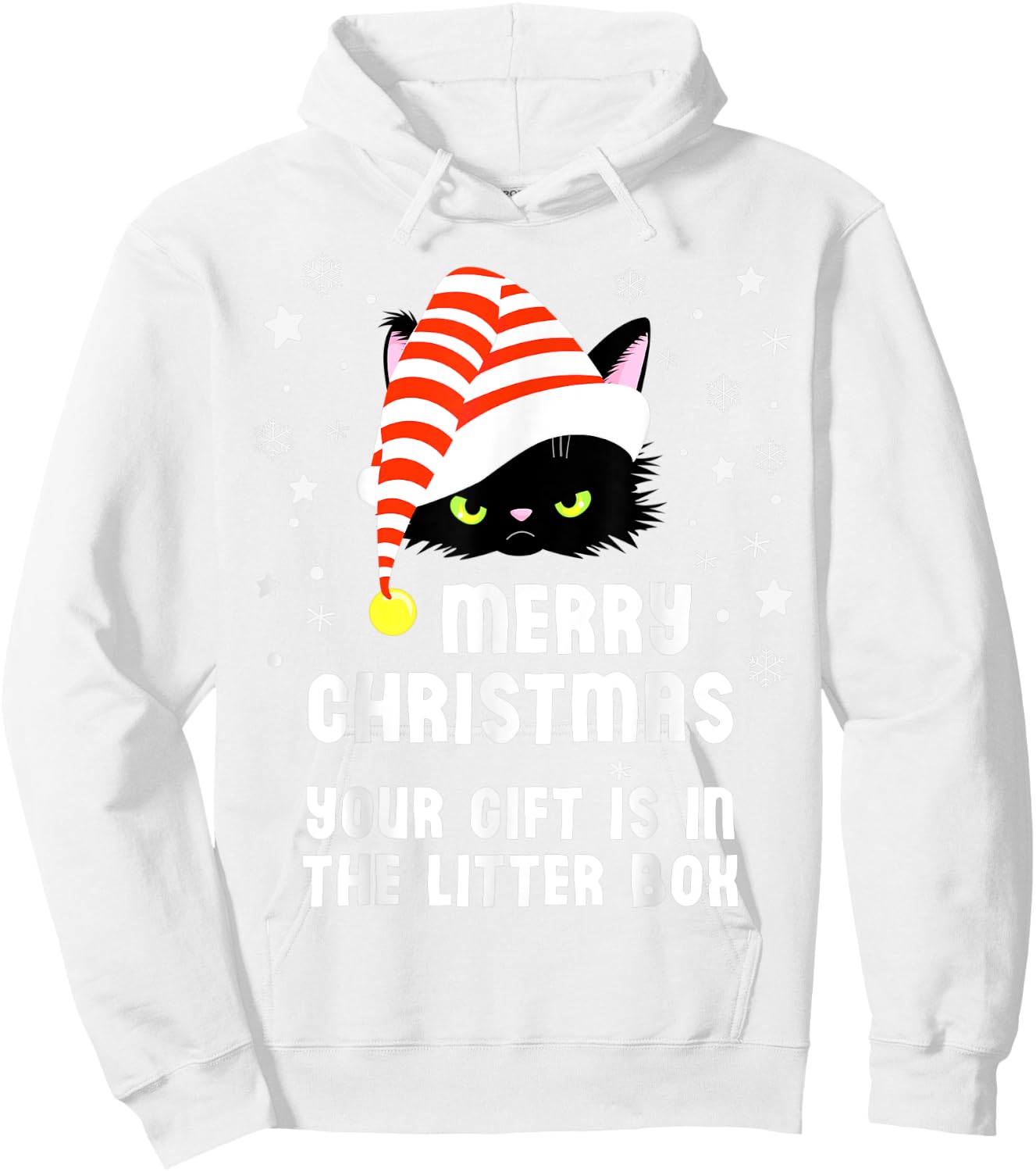 Merry Christmas Top Your Gift is in the Litter Box Cat Funny Men Women Kids Hoodie - Hoodie | White