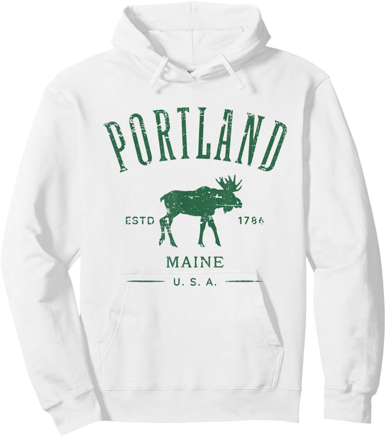 Portland Maine USA with Moose Distressed Design Souvenir Hoodie - Hoodie | White