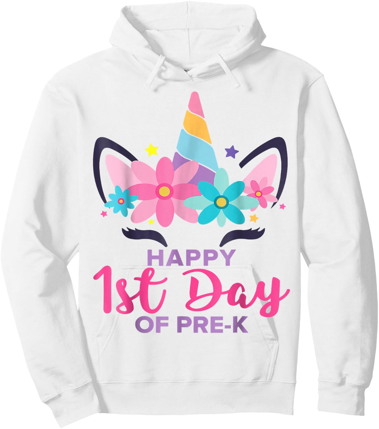 Pre K Unicorn Girl Happy 1st Day Of Pre-K Back To School Hoodie - Hoodie | White