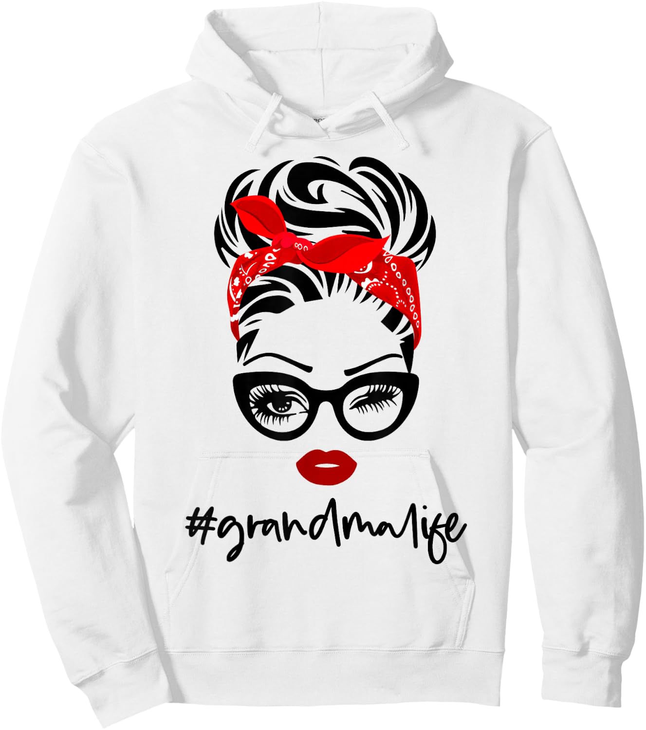 #GrandmaLife Grandma Life Vintage Wink Eye Woman Face Gifts Hoodie - Hoodie | White