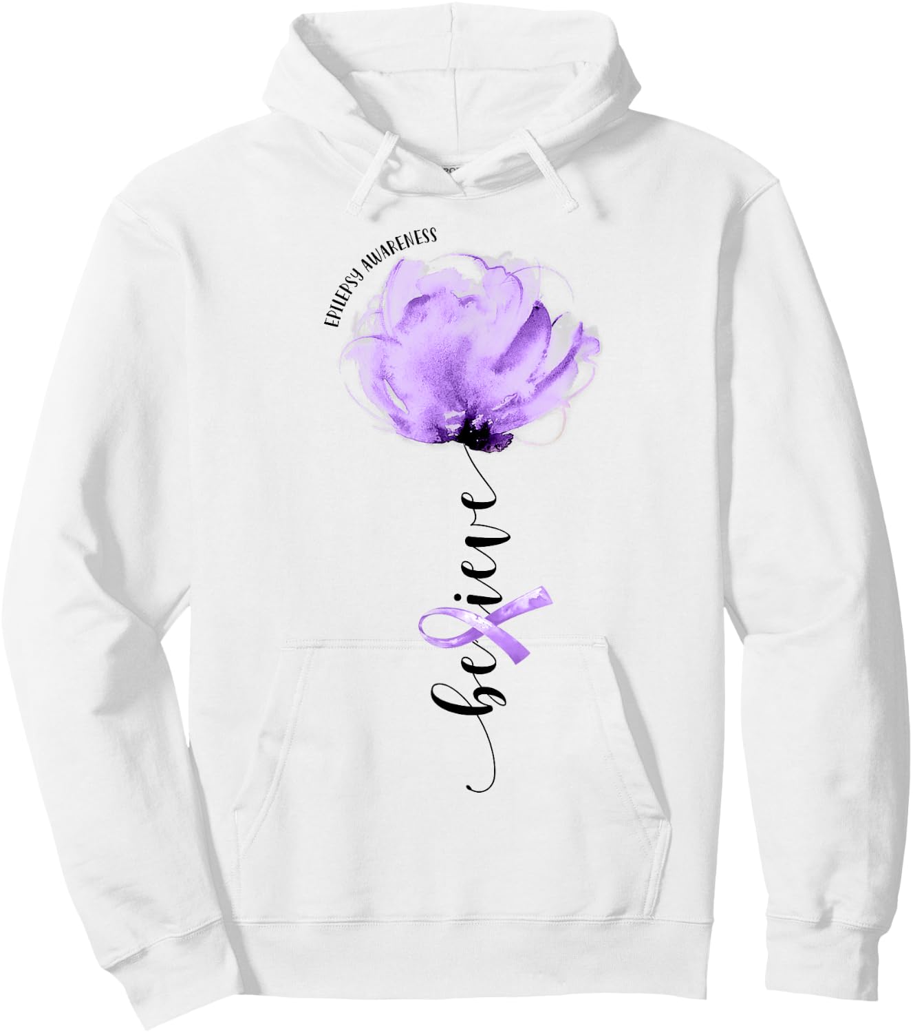 Believe Epilepsy Awareness Purple Ribbon Flower Lovers Hoodie - Hoodie | White