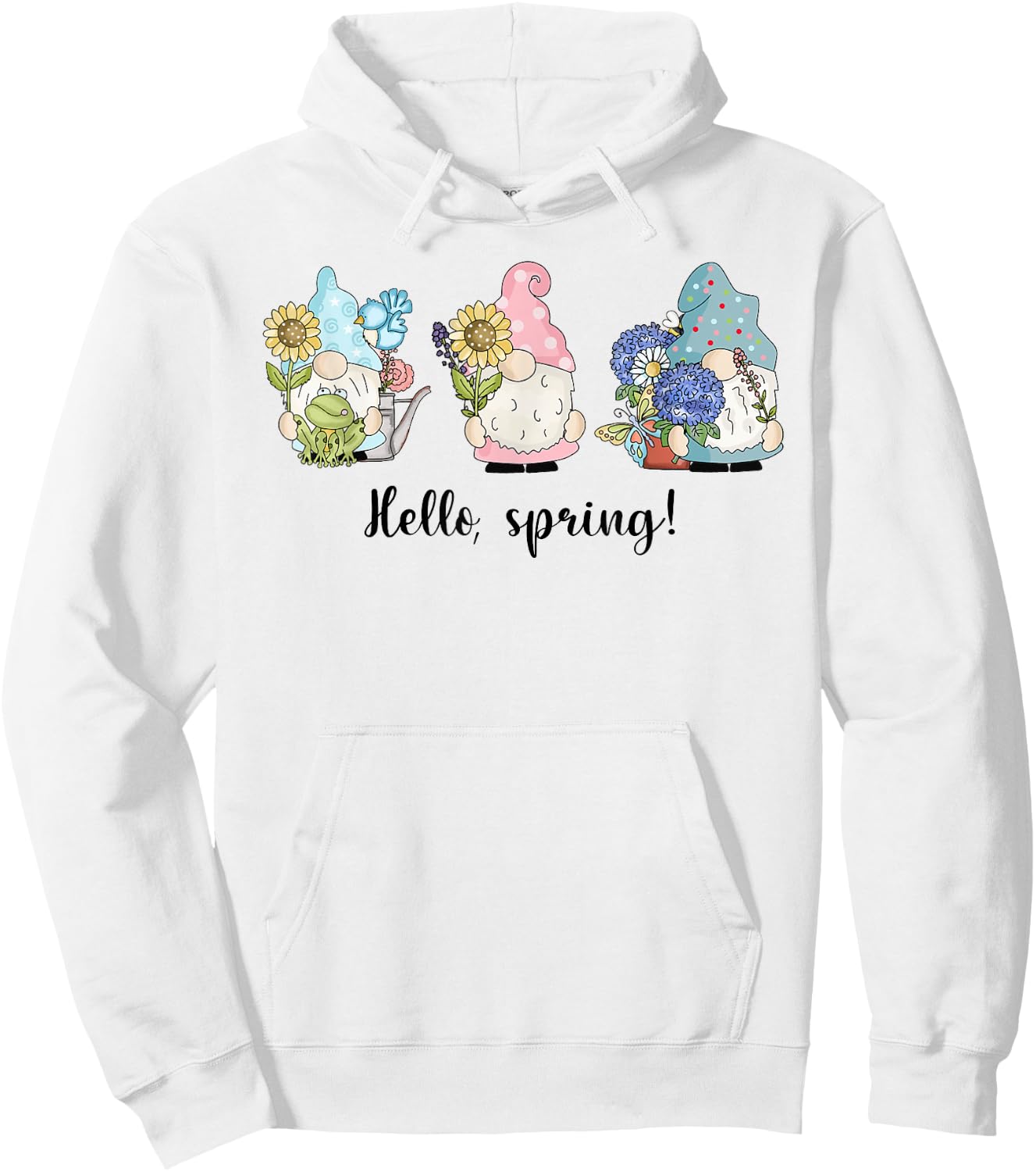 Hello Spring Gnomes with Flowers Butterflies Easter Top Girl Hoodie - Hoodie | White