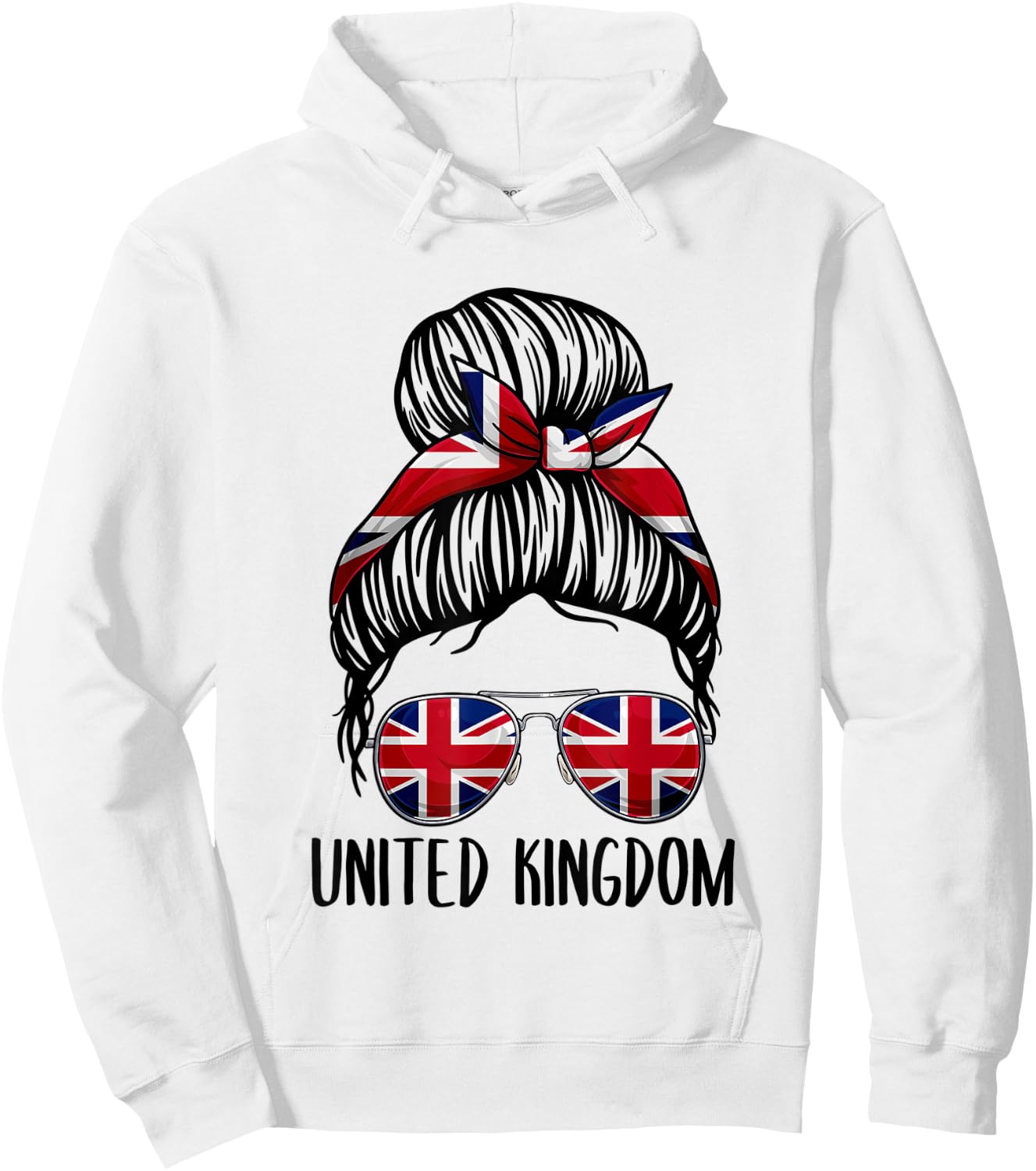 United Kingdom Shirt For Girls Women, Messy Bun British Flag Hoodie - Hoodie | White
