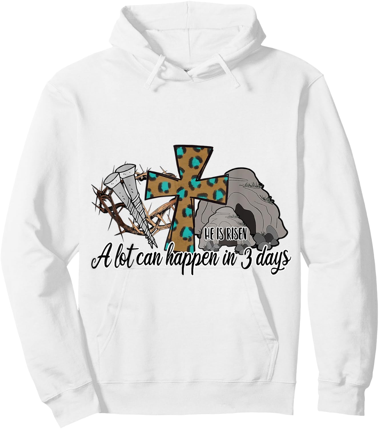He Is Risen Jesus Christian Stone Cave Leopard Happy Easter Hoodie - Hoodie | White